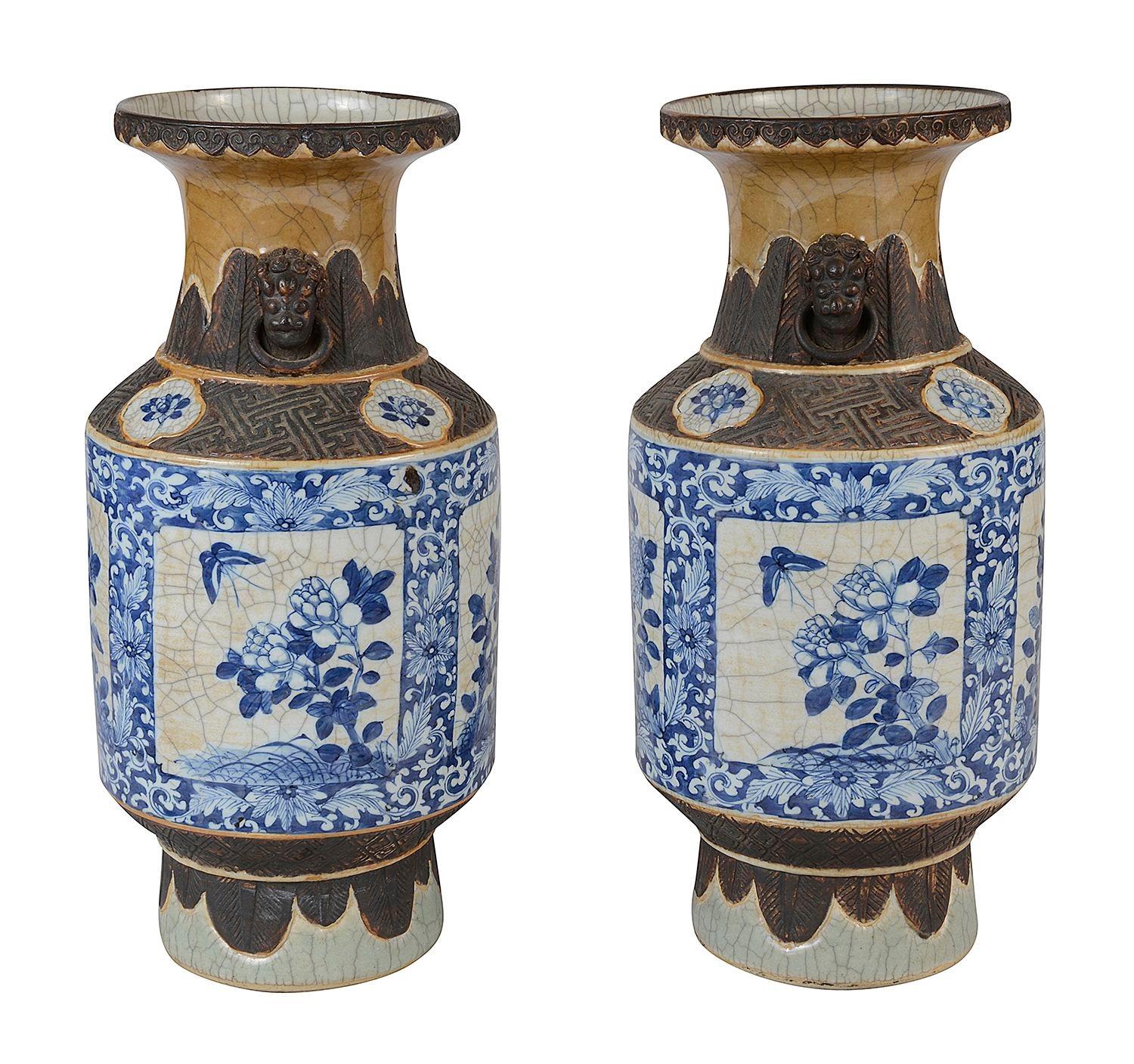 Porcelain Chinese 19th Century Blue and White crackleware vases / lamps For Sale