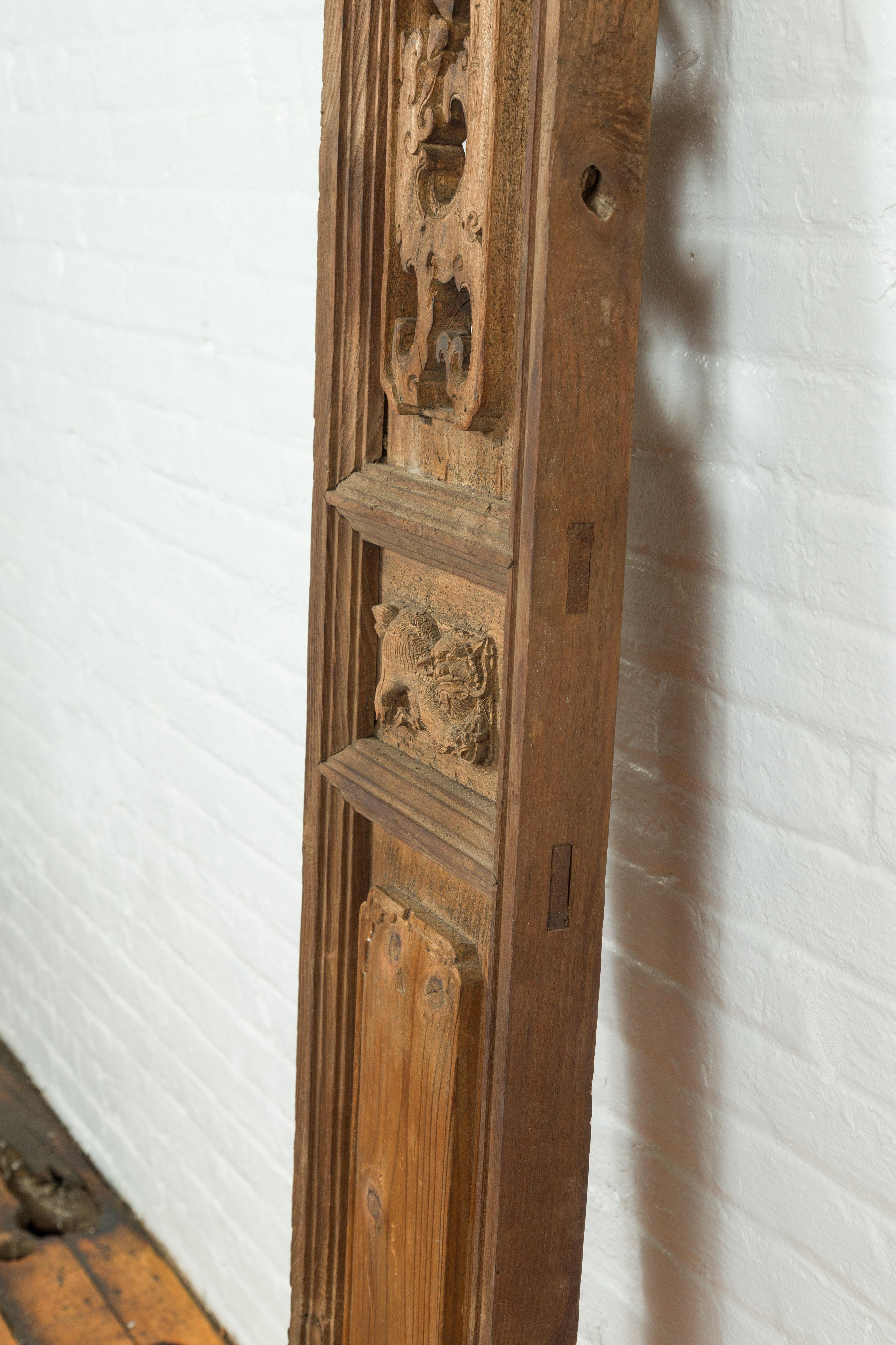 19th Century Qing Dynasty Carved Wood Panel with Cloud Motifs and Guardian Lion For Sale 8