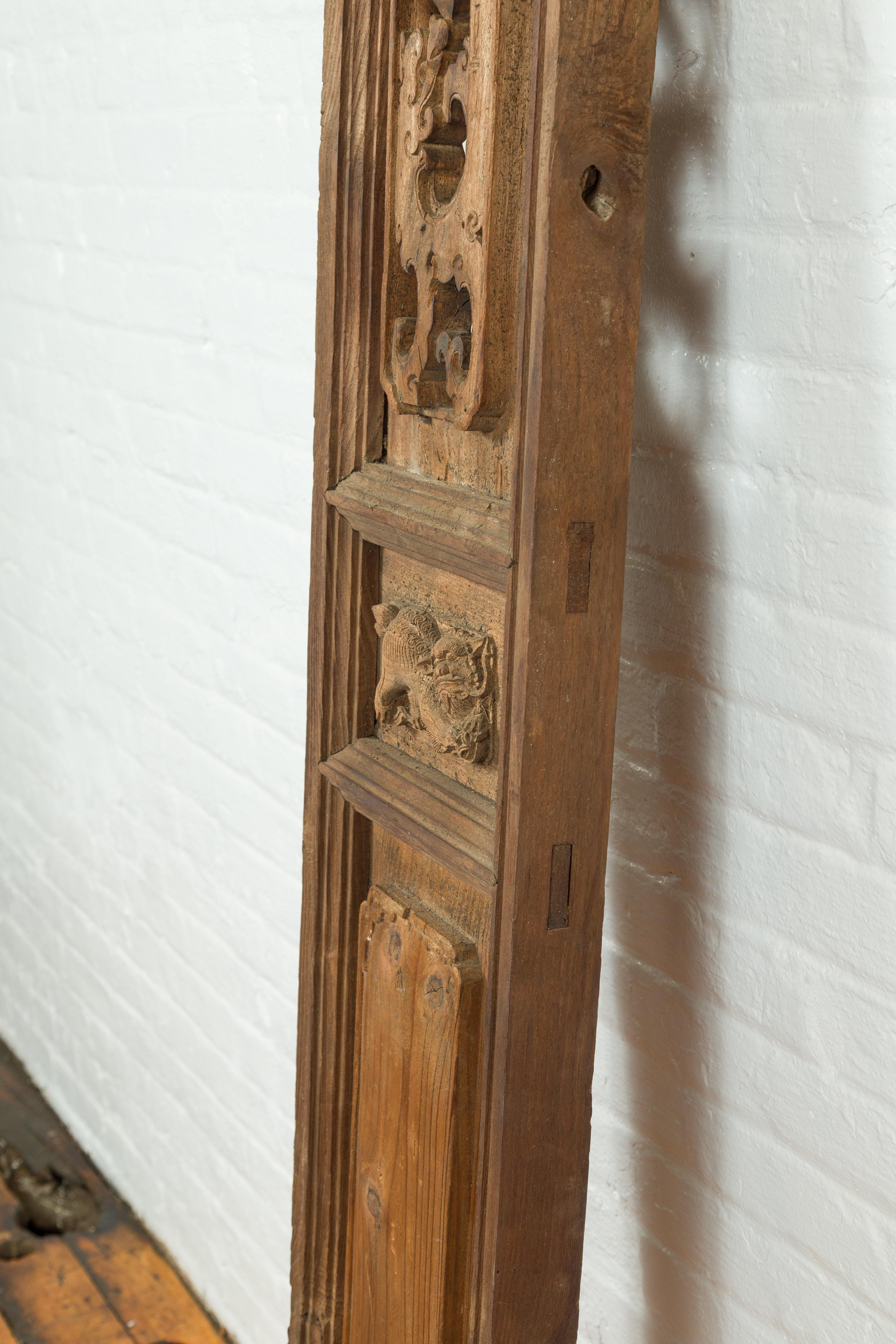 Chinese 19th Century Carved Wooden Architectural Panel with Clouds and Lion For Sale 9