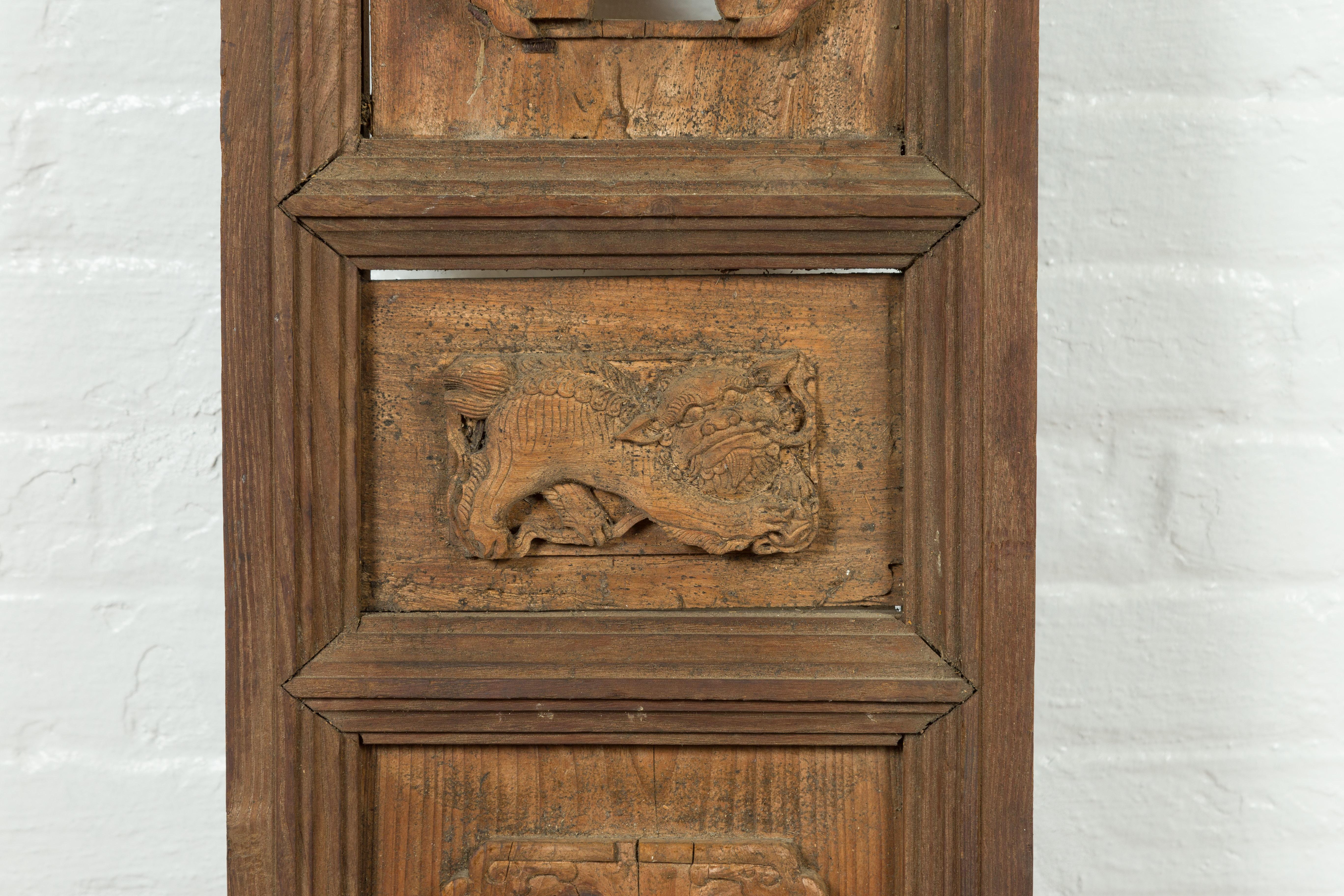 Chinese 19th Century Carved Wooden Architectural Panel with Clouds and Lion For Sale 2