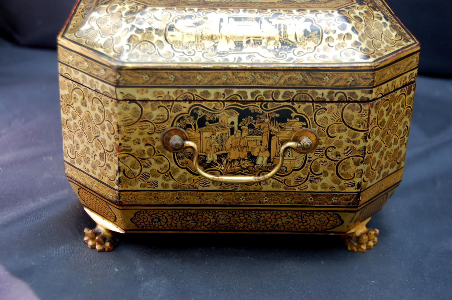 Chinese 19th Century Chinoiserie Decorated Teacaddy with Interior Tea Boxes 2