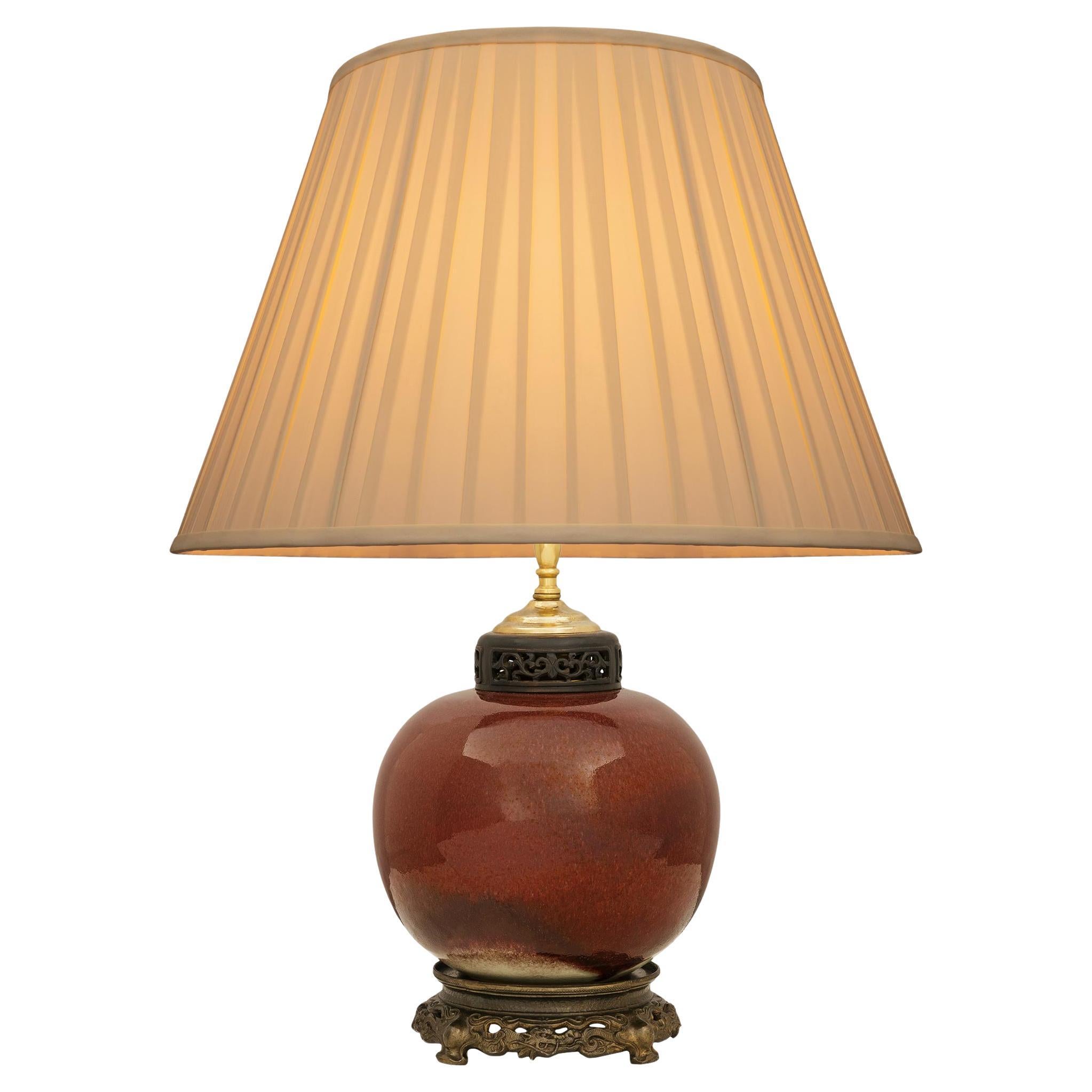 Chinese 19th century Chinoiserie st. glazed Porcelain and Bronze lamp