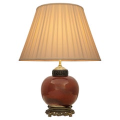 Chinese 19th century Chinoiserie st. glazed Porcelain and Bronze lamp