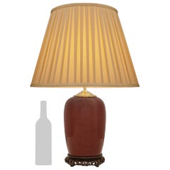 Chinese 19th century Chinoiserie st. glazed Porcelain and Walnut lamp