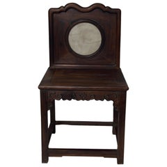 Chinese 19th Century Dark Lacquered Yumu Wood Accent Chair with Marble Medallion