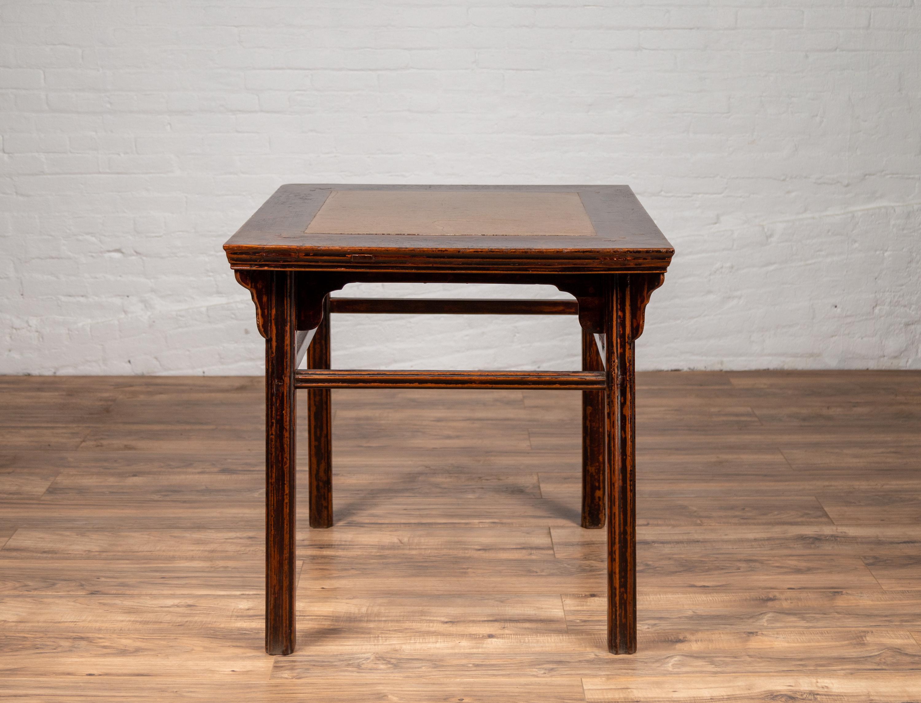 Chinese 19th Century Elmwood Center Hall Table with Ming Dynasty Stone Inset For Sale 6