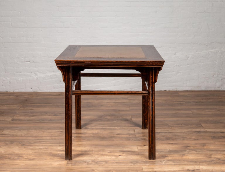 Chinese 19th Century Elmwood Center Hall Table with Ming Dynasty Stone Inset For Sale 7