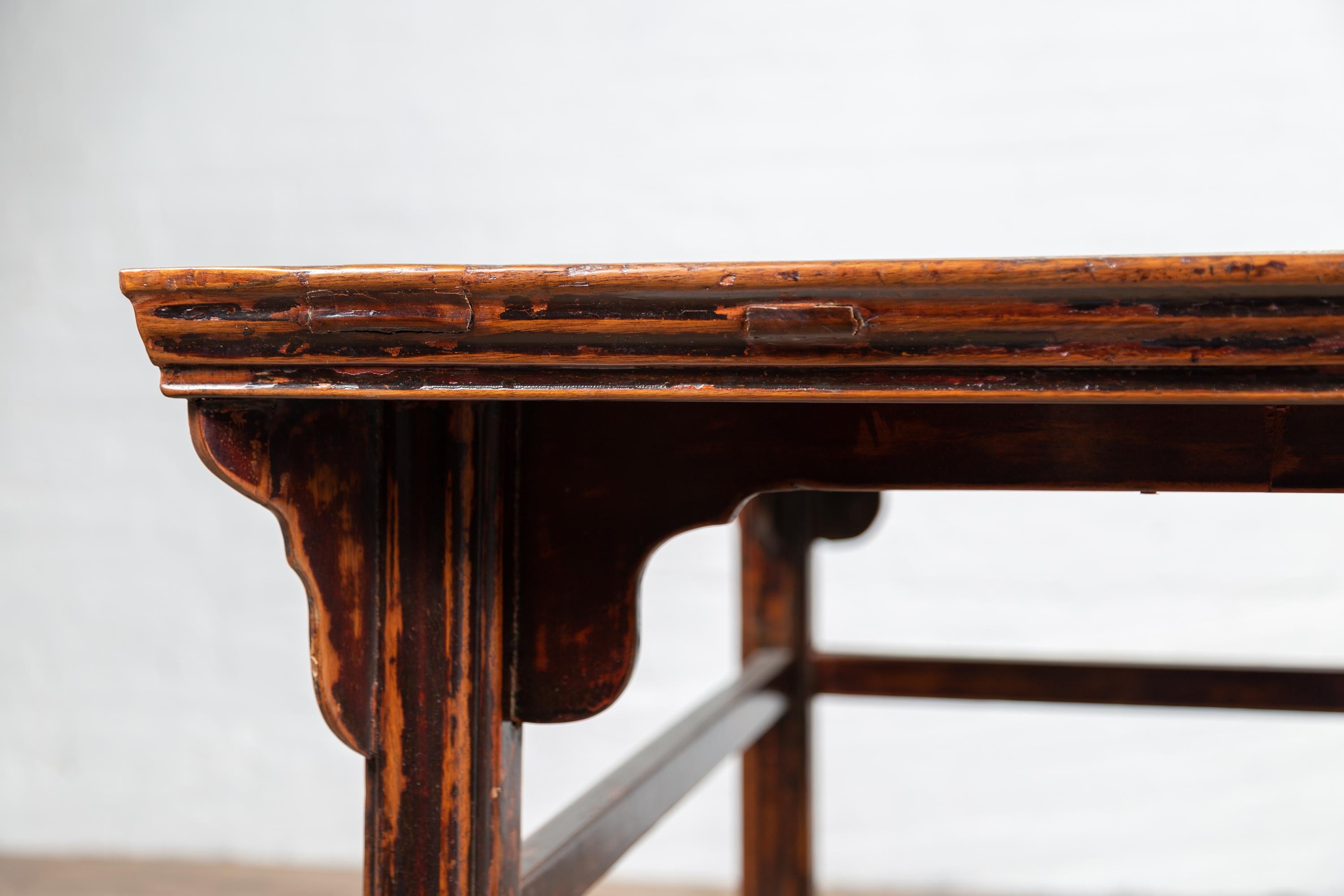 Chinese 19th Century Elmwood Center Hall Table with Ming Dynasty Stone Inset For Sale 7