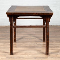 19th Century Elmwood Center Hall Table with Ming Dynasty Stone Inset