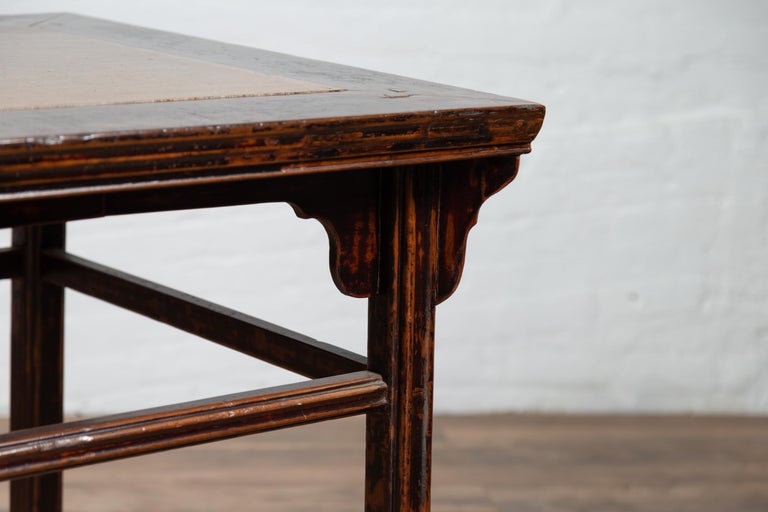Chinese 19th Century Elmwood Center Hall Table with Ming Dynasty Stone Inset For Sale 3