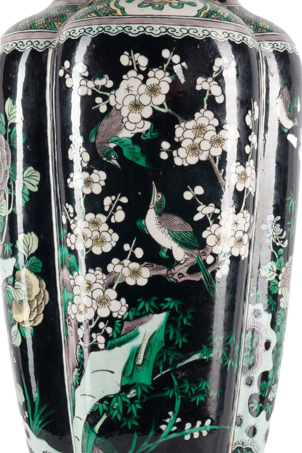 Vase / lampe chinoise Famille Noire du 19ème siècle en vente 3