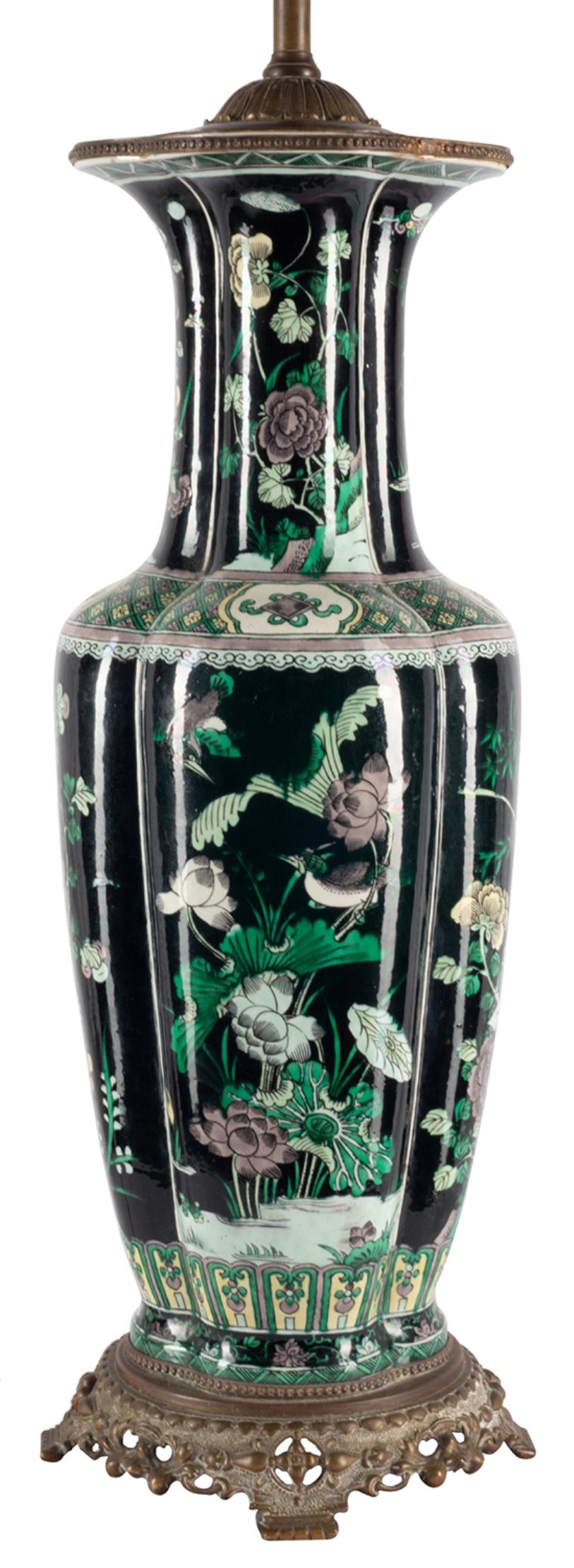 Chinese 19th Century Famille Noire Vase / Lamp For Sale 1
