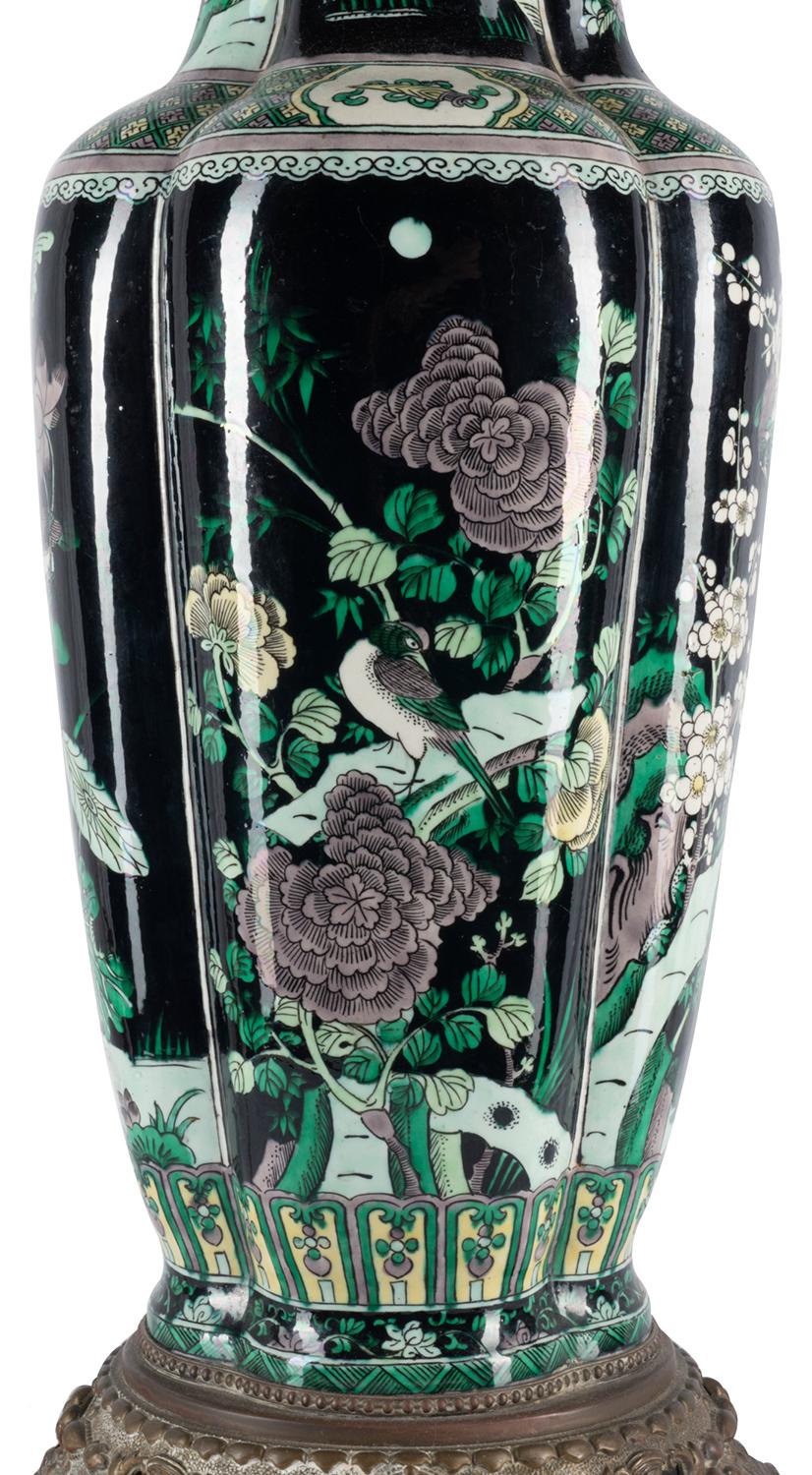 Chinese 19th Century Famille Noire Vase / Lamp For Sale 2