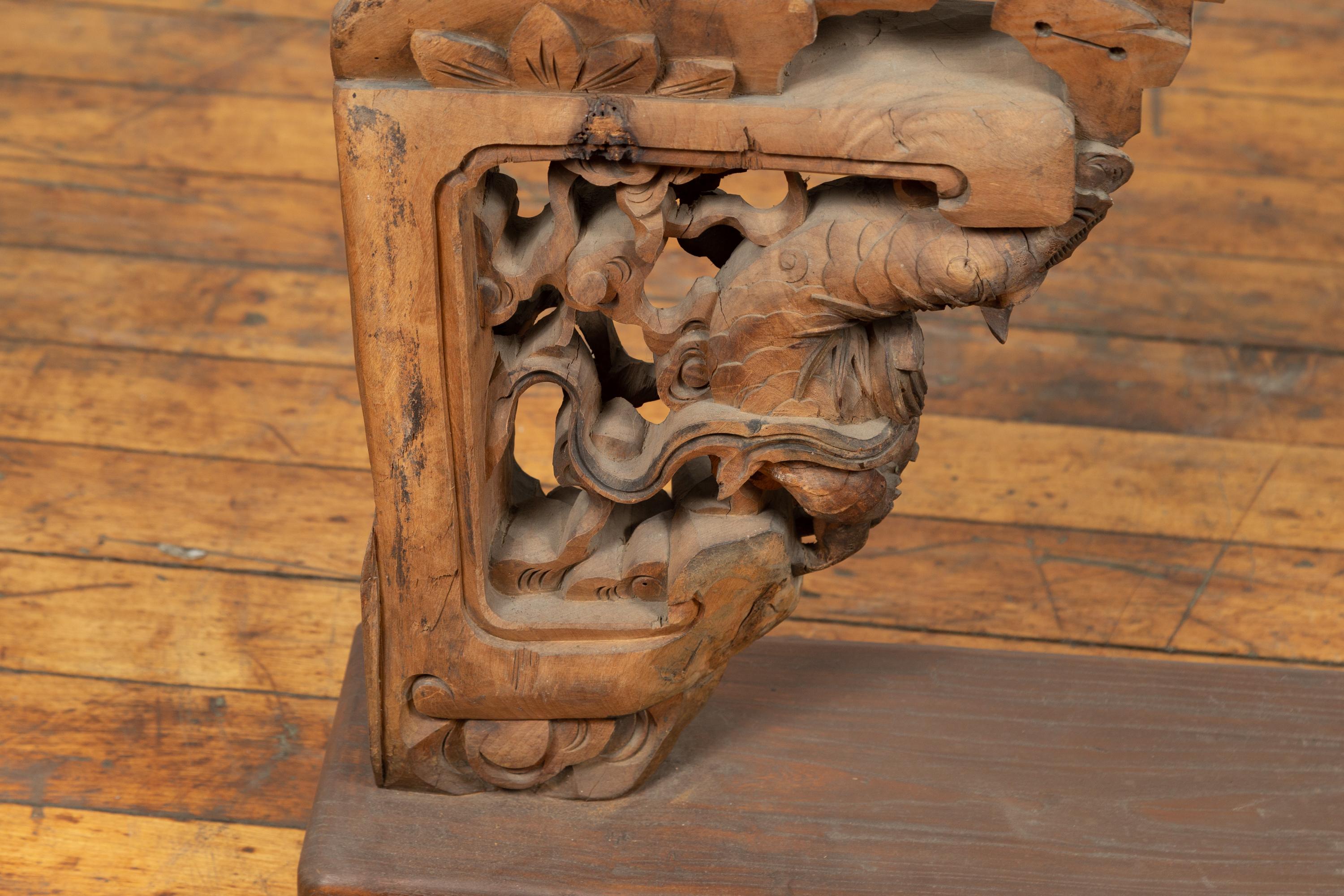 Chinese Shanxi 1840s Hand Carved Wooden Corbel with Deities Mounted on Base For Sale 5