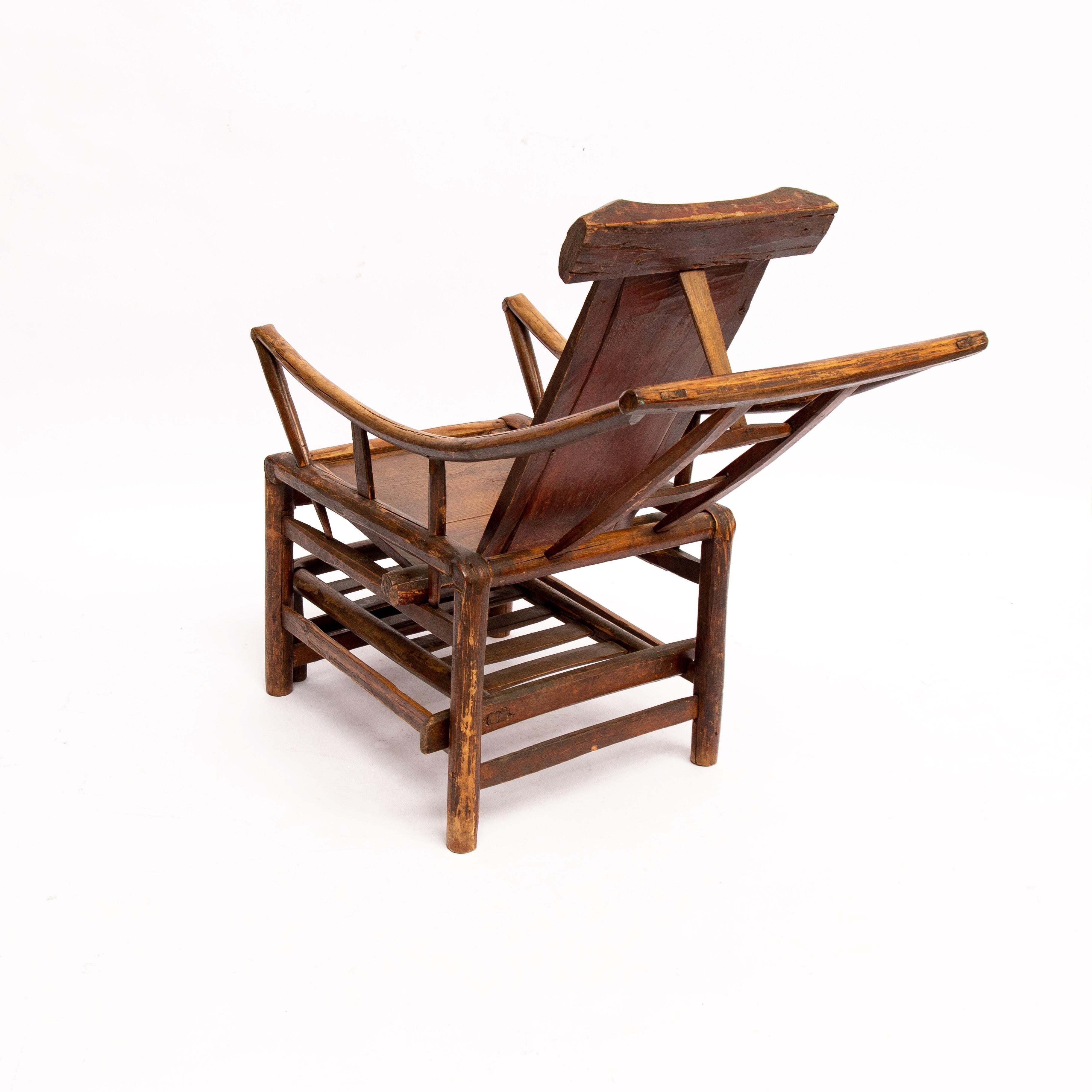 Chinese 19th Century Handcrafted Adjustable Yoke Back Wooden Lounge Chair, 1850s 2