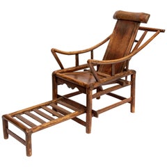 Chinese 19th Century Handcrafted Adjustable Yoke Back Wooden Lounge Chair, 1850s