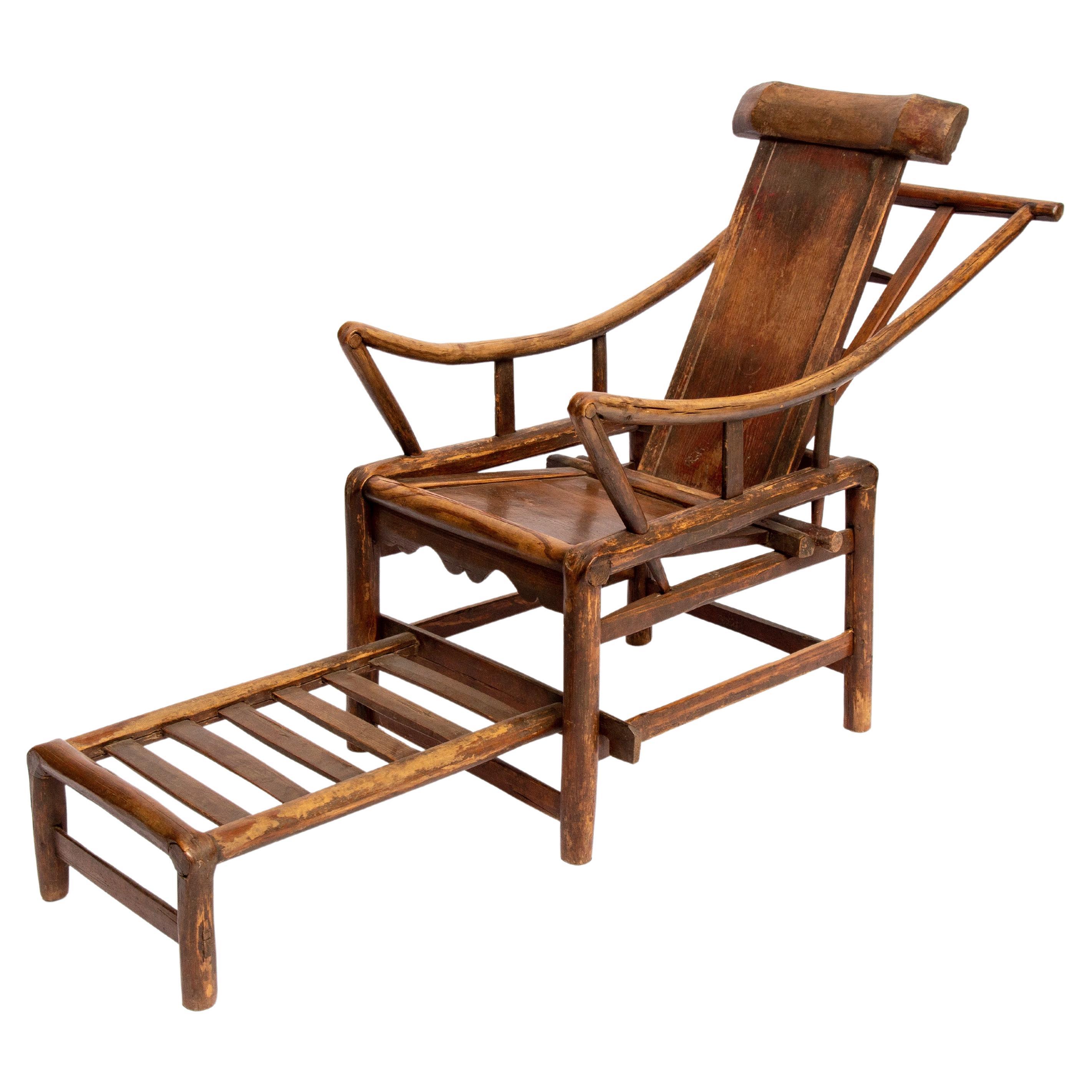 Chaise longue chinoise du 19e siècle, fabriquée à la main