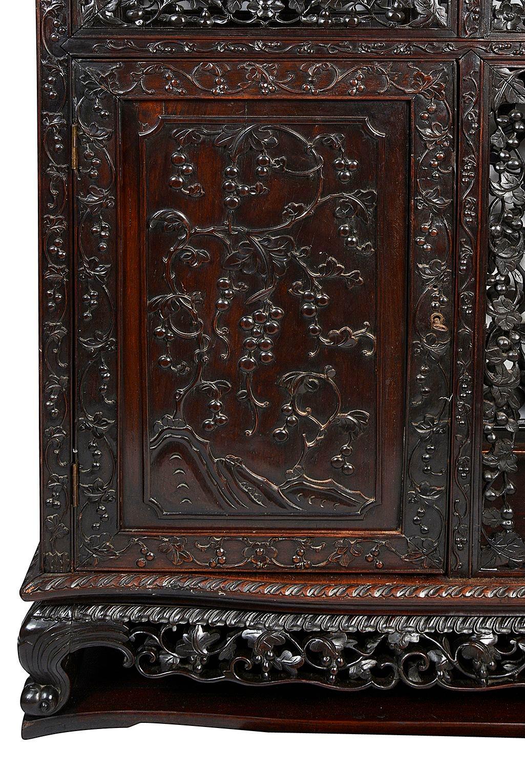 Hand-Carved Chinese 19th Century Hardwood shelves For Sale