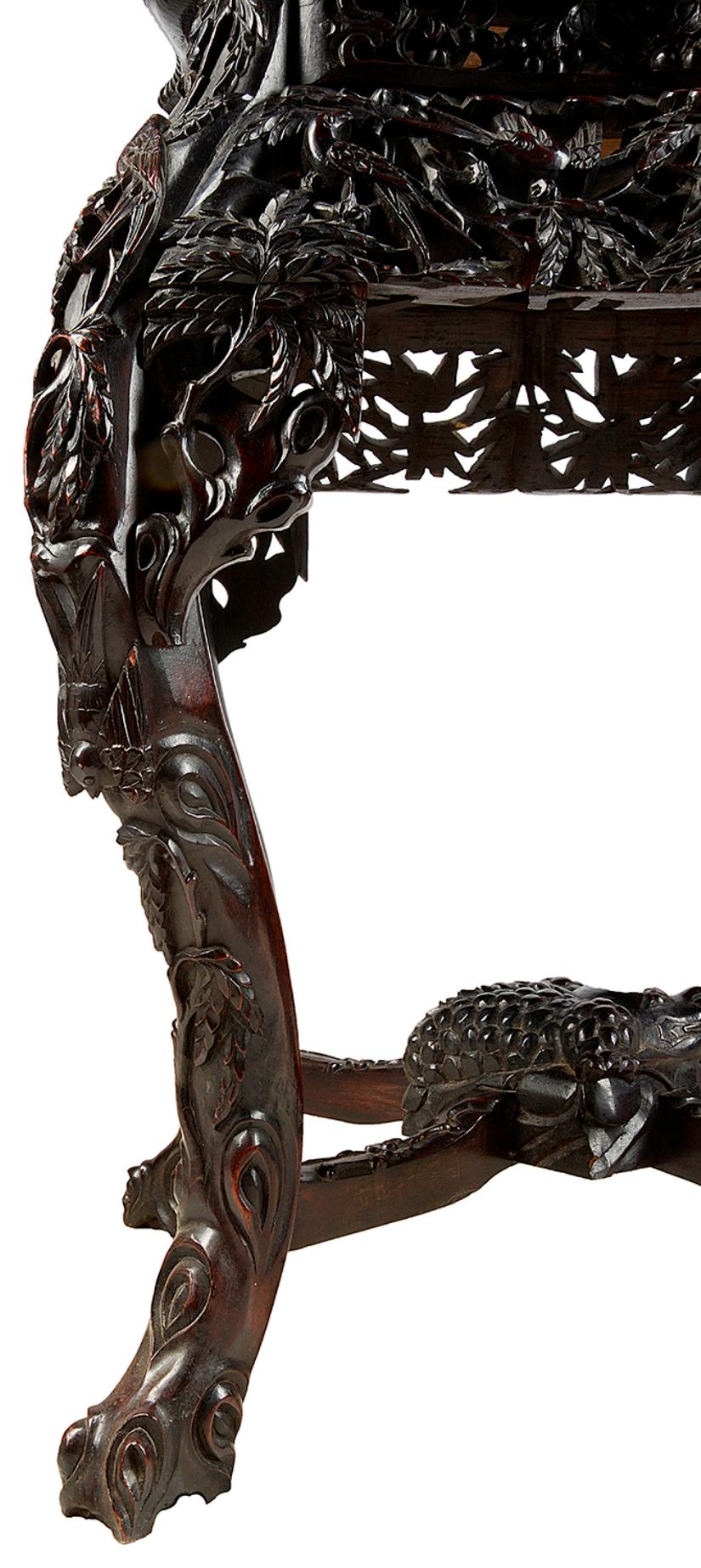 Hand-Carved Chinese 19th Century Hardwood Stand For Sale