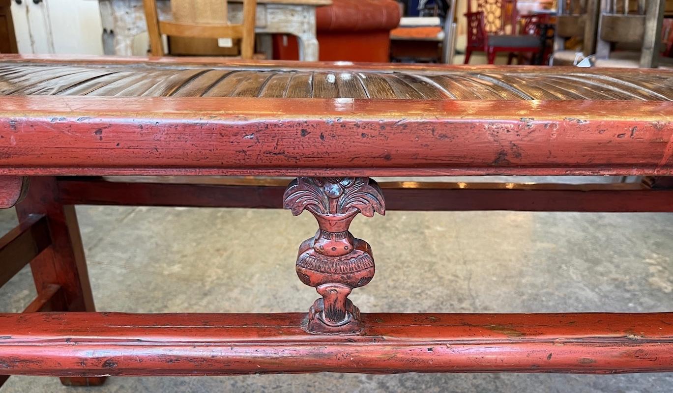 Hand-Painted Chinese 19th Century Painted Pine and Bamboo Bench