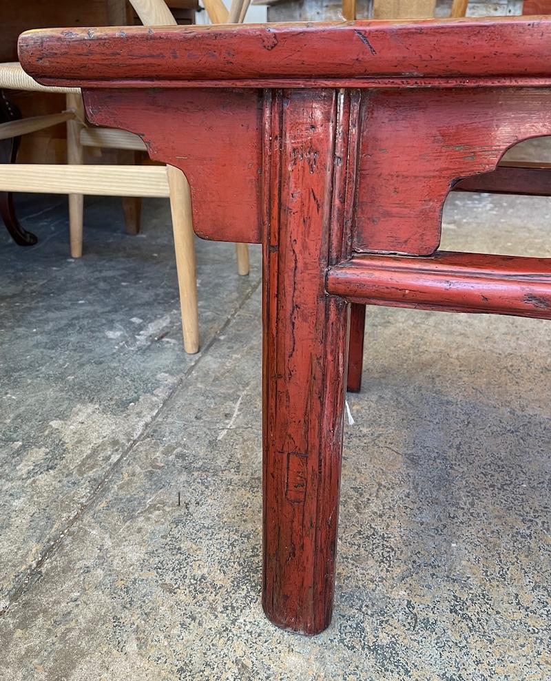 Chinese 19th Century Painted Pine and Bamboo Bench In Distressed Condition In Santa Monica, CA