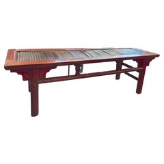 Chinese 19th Century Painted Pine and Bamboo Bench
