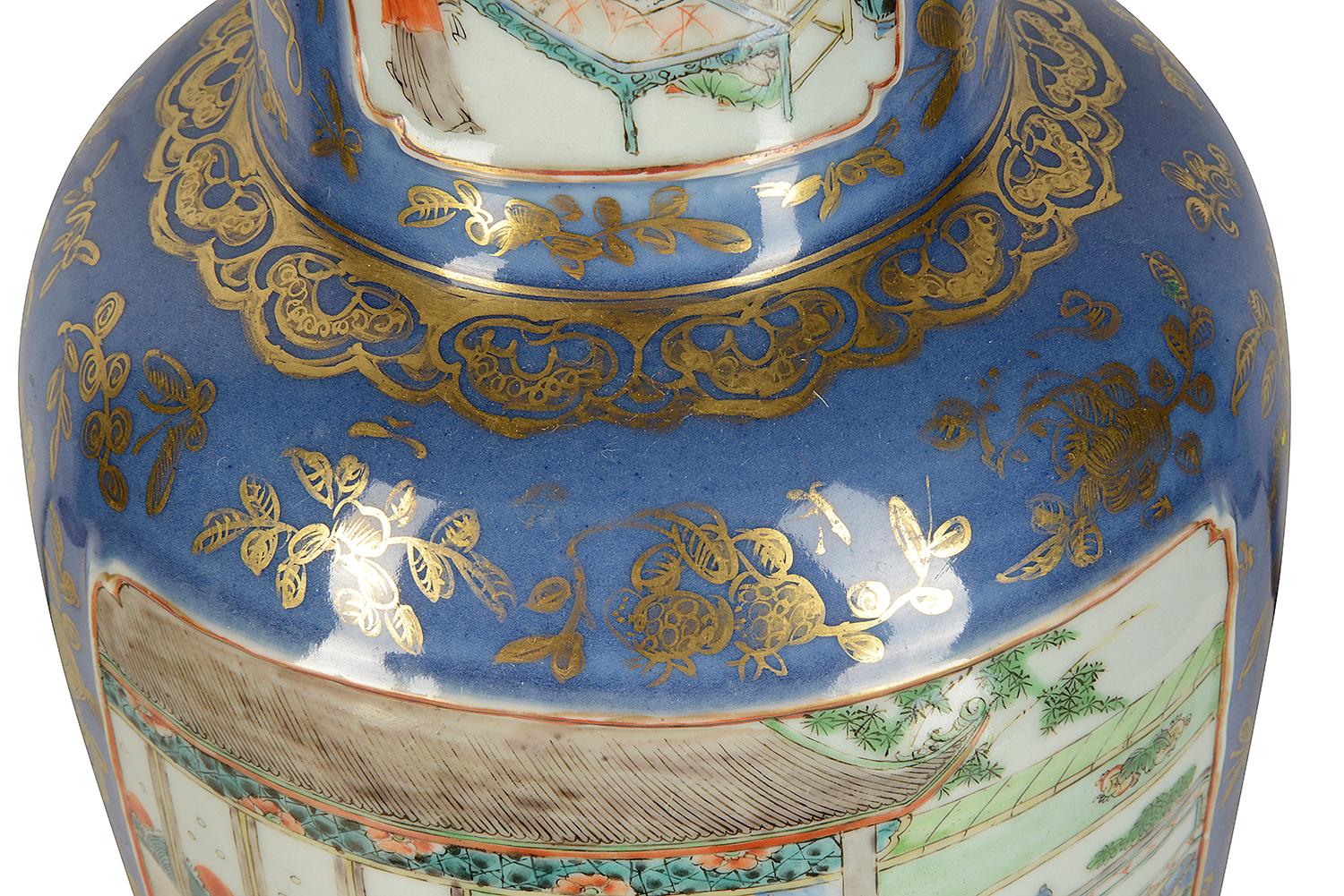 Peint à la main Vase/Lampe chinoise du 19ème siècle en bleu poudre