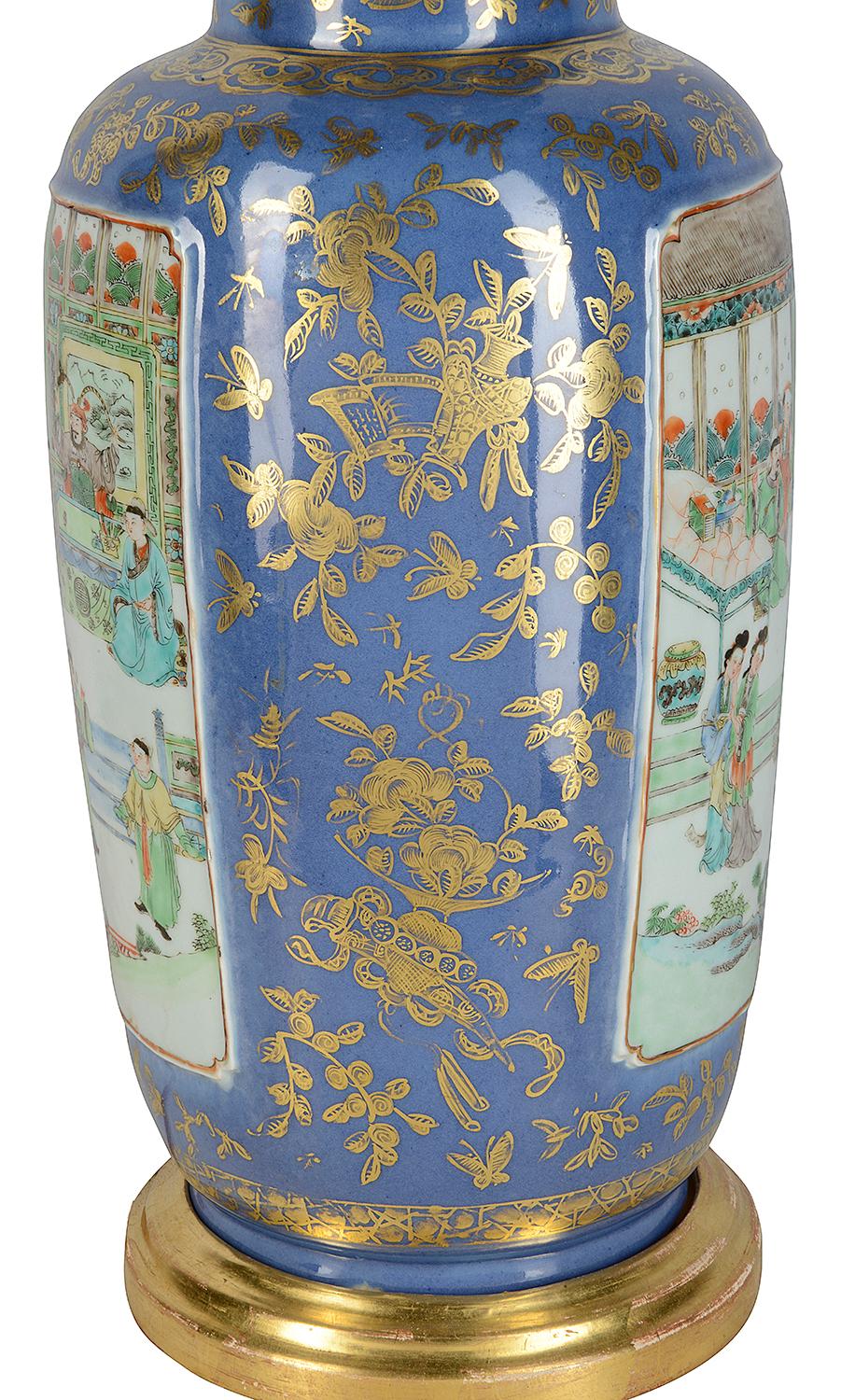 Vase/Lampe chinoise du 19ème siècle en bleu poudre Bon état à Brighton, Sussex