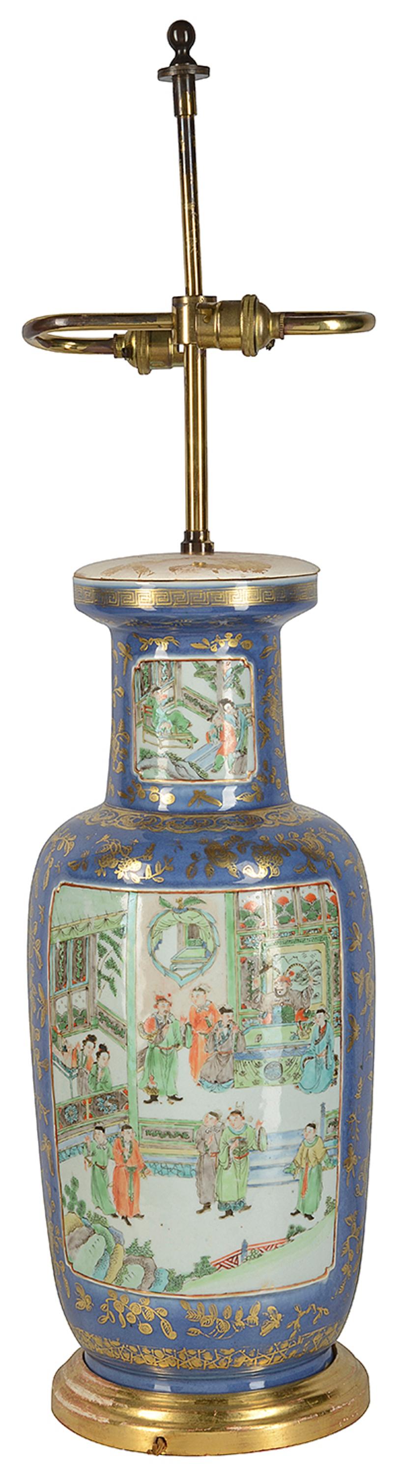 XIXe siècle Vase/Lampe chinoise du 19ème siècle en bleu poudre