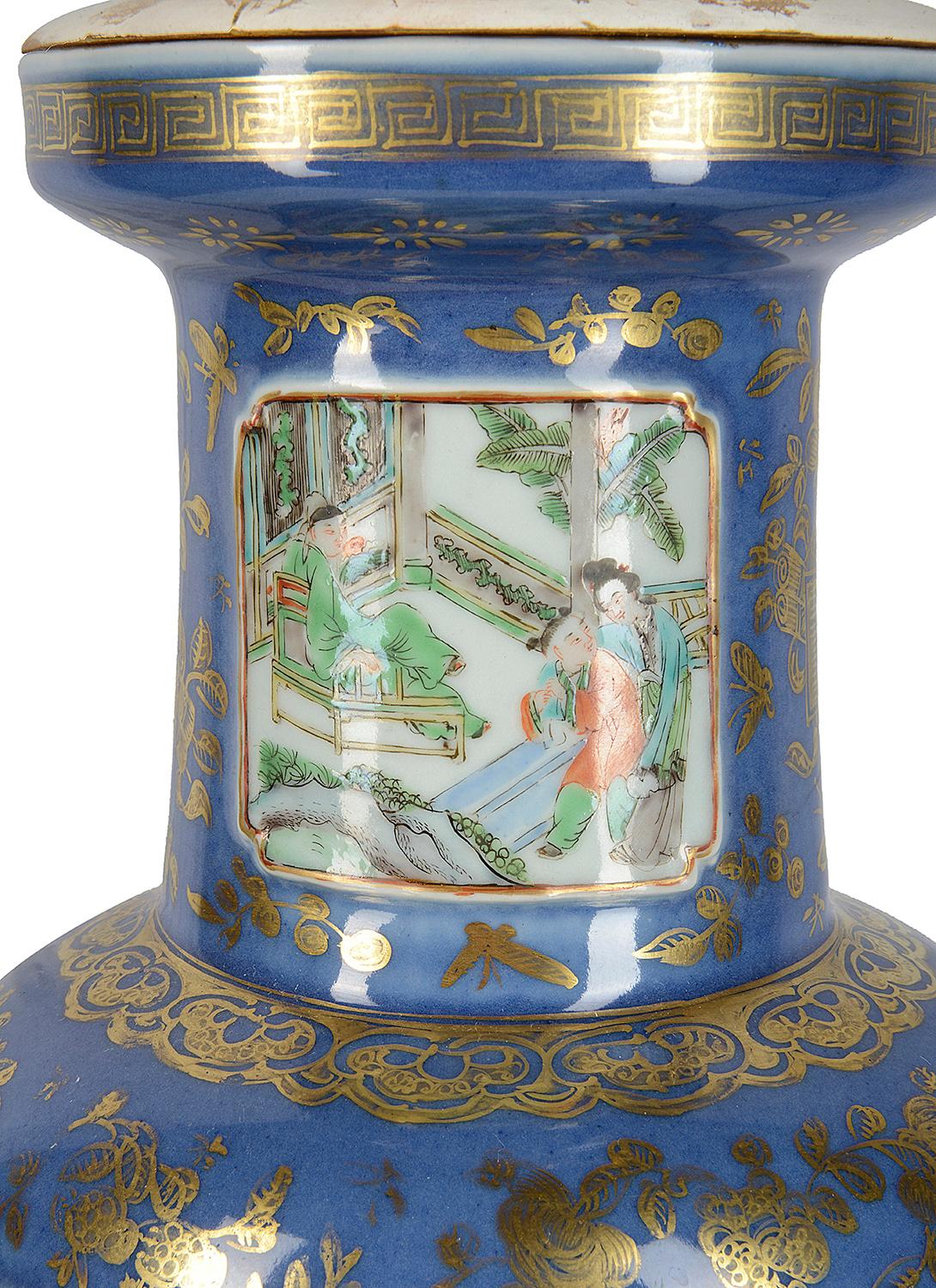 Vase/Lampe chinoise du 19ème siècle en bleu poudre 1