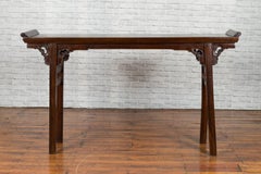 Qing Dynasty Period 19th Century Altar Console Table with Carved Spandrels
