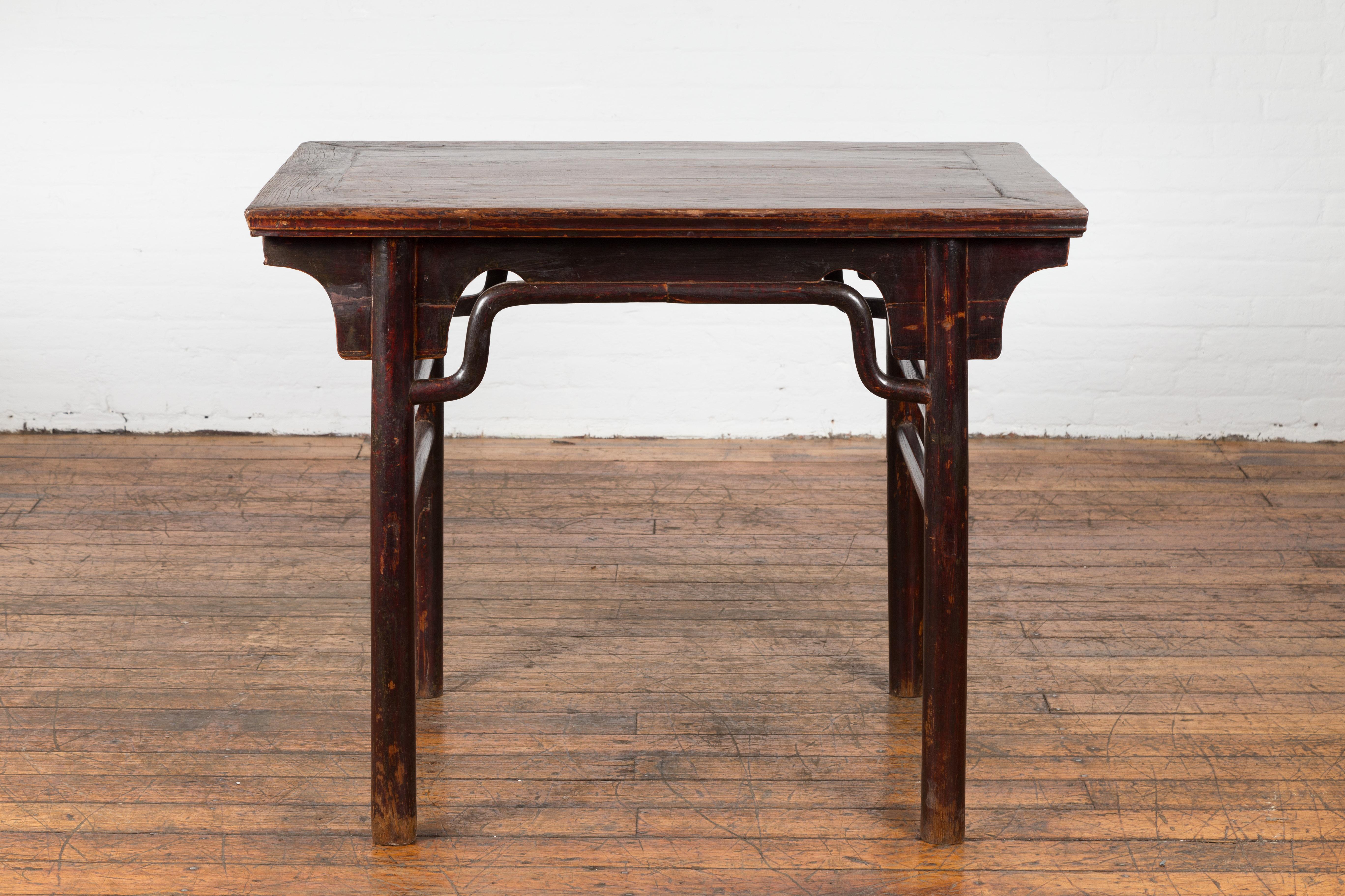 Lacquered Chinese 19th Century Qing Dynasty Altar Console Table with Distressed Lacquer For Sale
