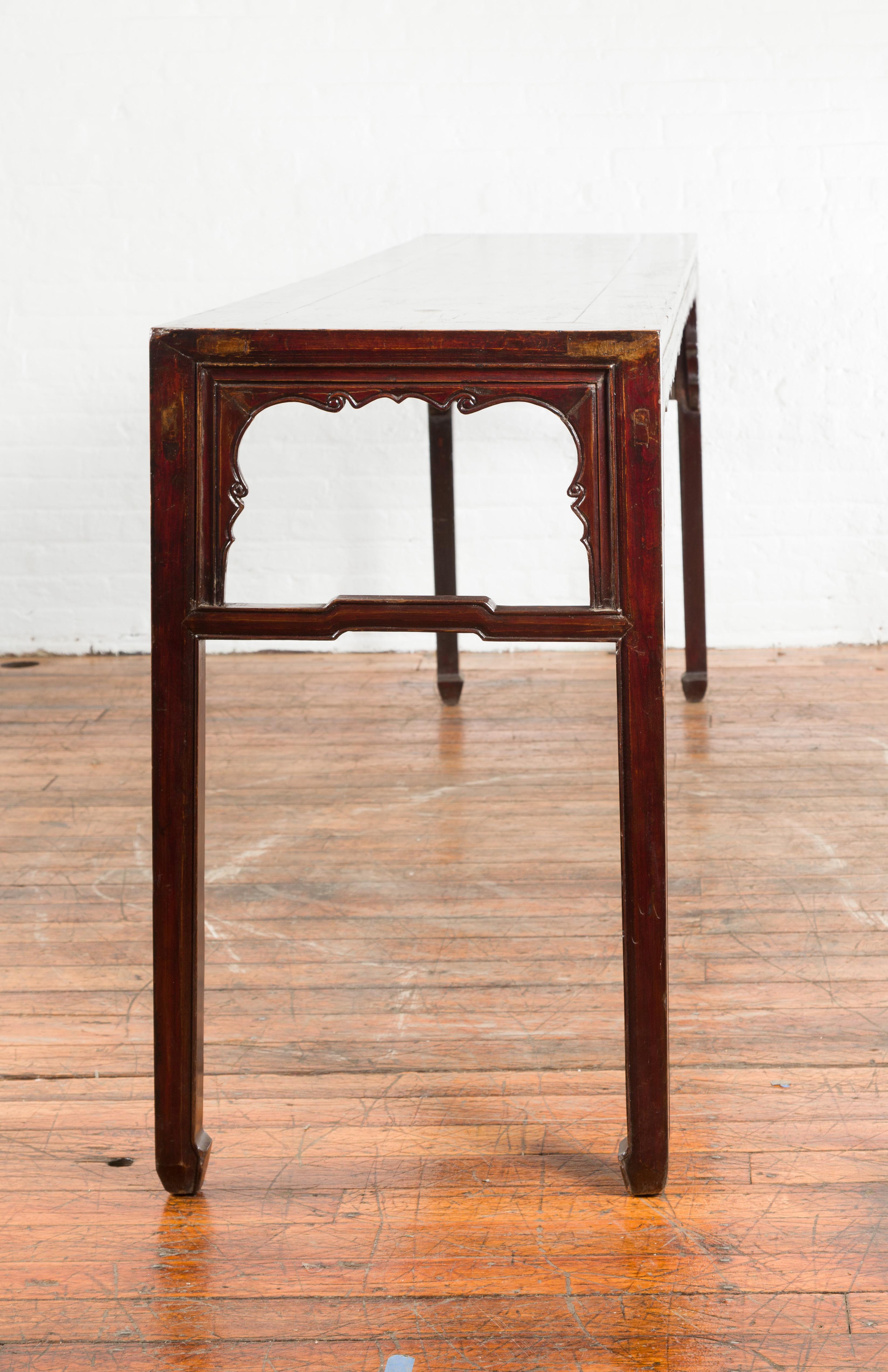 Chinese 19th Century Qing Dynasty Altar Console Table with Reddish Brown Patina 5