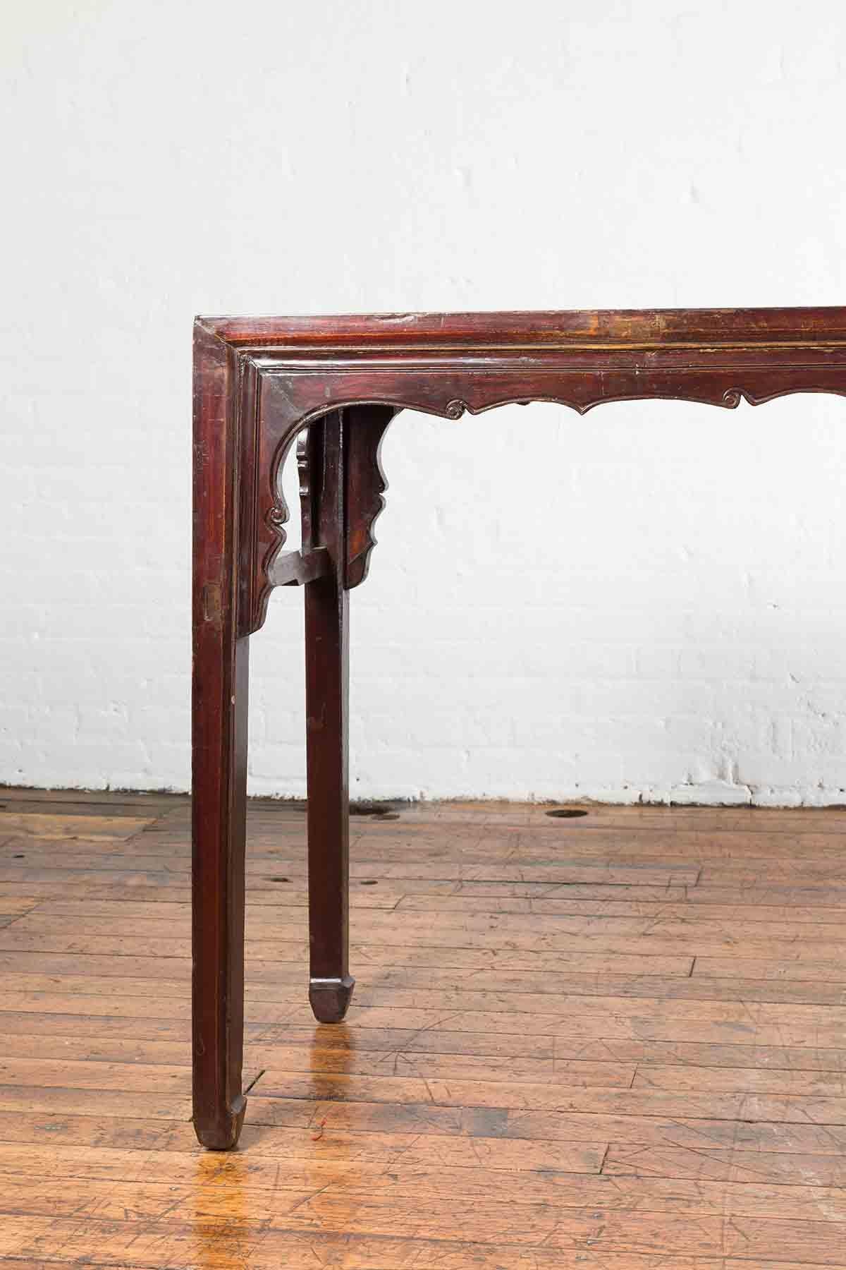 Chinese 19th Century Qing Dynasty Altar Console Table with Reddish Brown Patina For Sale 5