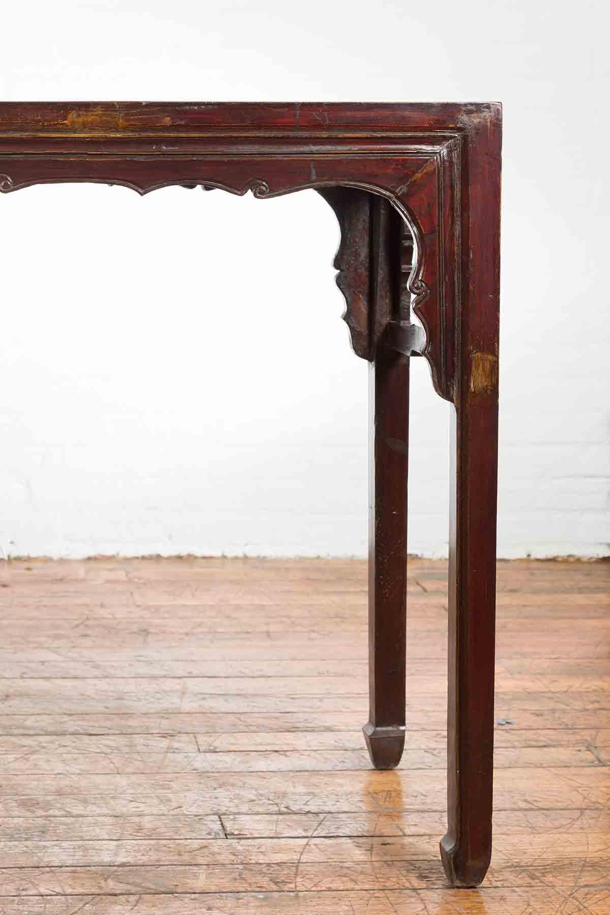 Chinese 19th Century Qing Dynasty Altar Console Table with Reddish Brown Patina For Sale 7