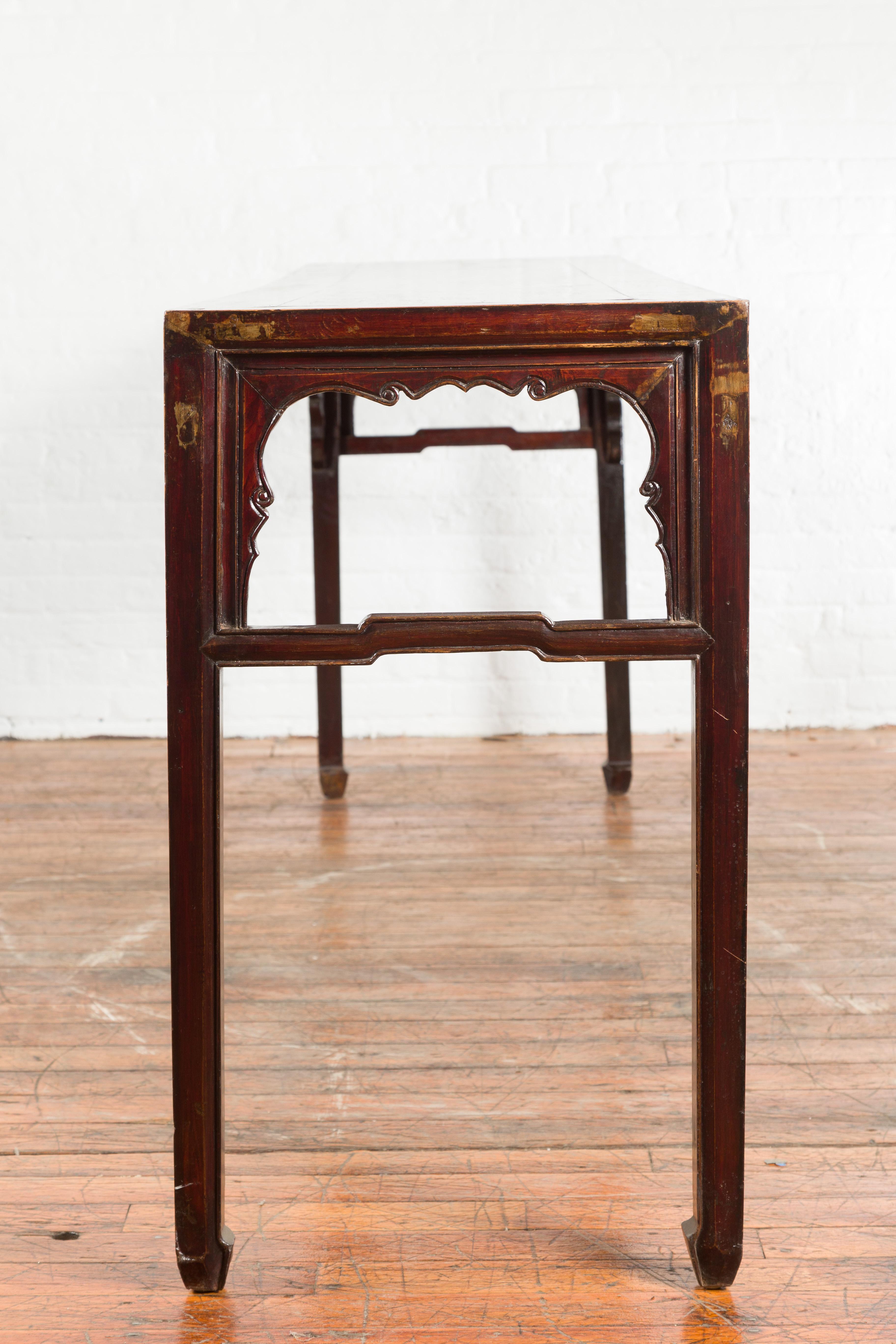 Chinese 19th Century Qing Dynasty Altar Console Table with Reddish Brown Patina 9