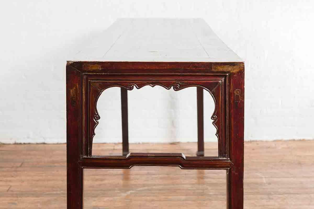 Chinese 19th Century Qing Dynasty Altar Console Table with Reddish Brown Patina In Good Condition For Sale In Yonkers, NY