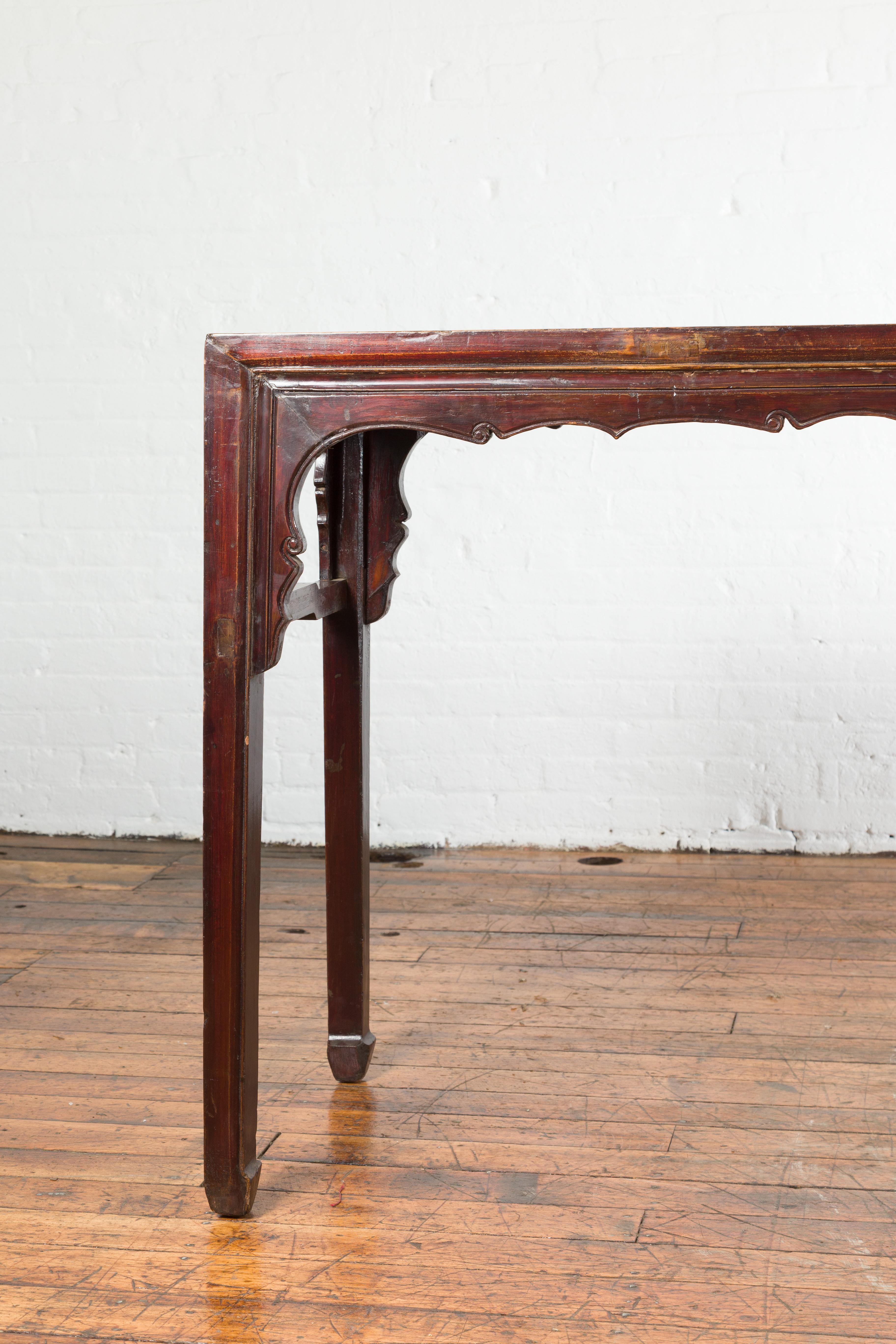 Chinese 19th Century Qing Dynasty Altar Console Table with Reddish Brown Patina 1