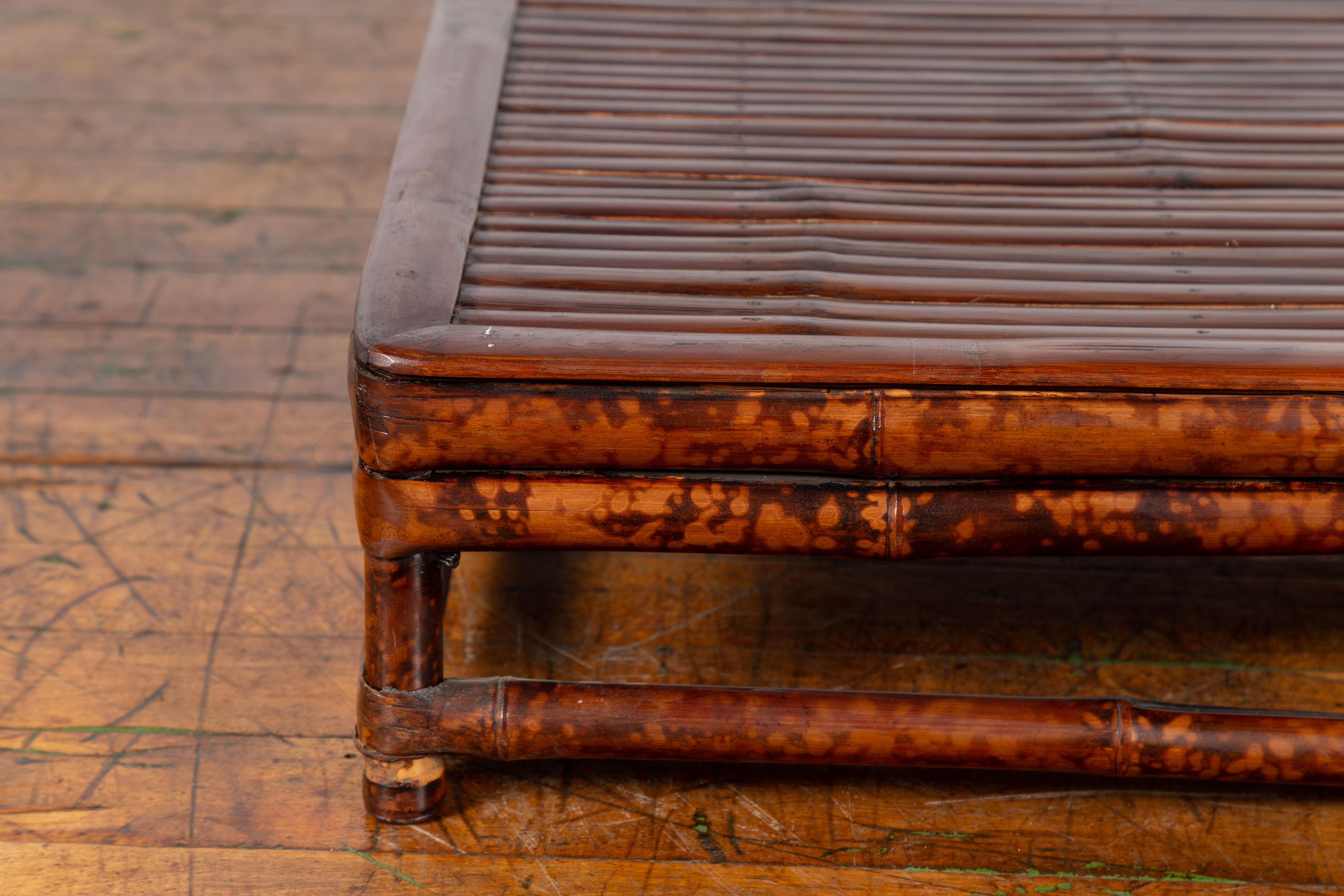 Chinese 19th Century Qing Dynasty Bamboo Low Coffee Table with Slatted Top For Sale 1