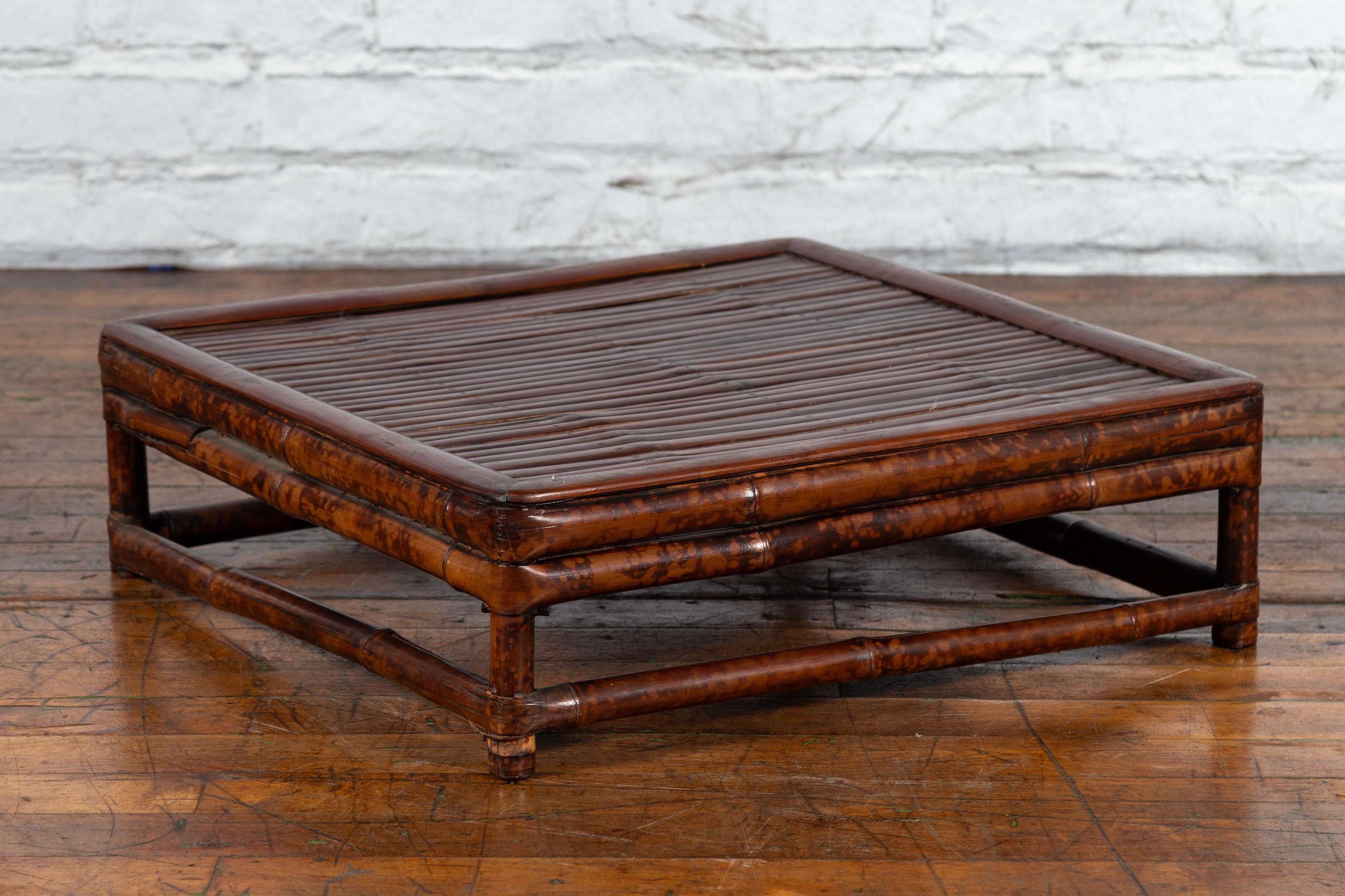 Chinese 19th Century Qing Dynasty Bamboo Low Coffee Table with Slatted Top For Sale 3