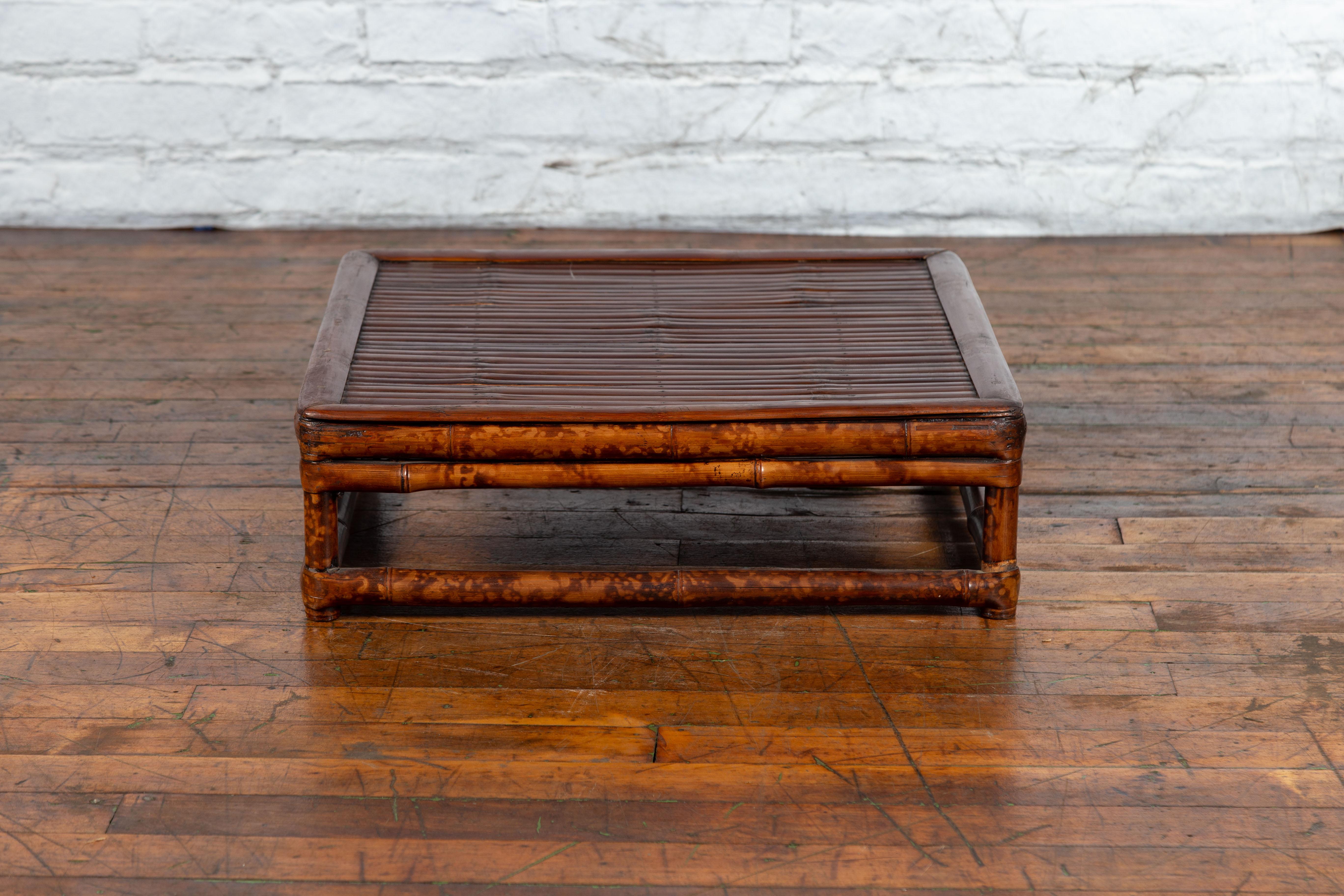 Chinese 19th Century Qing Dynasty Bamboo Low Coffee Table with Slatted Top For Sale 4