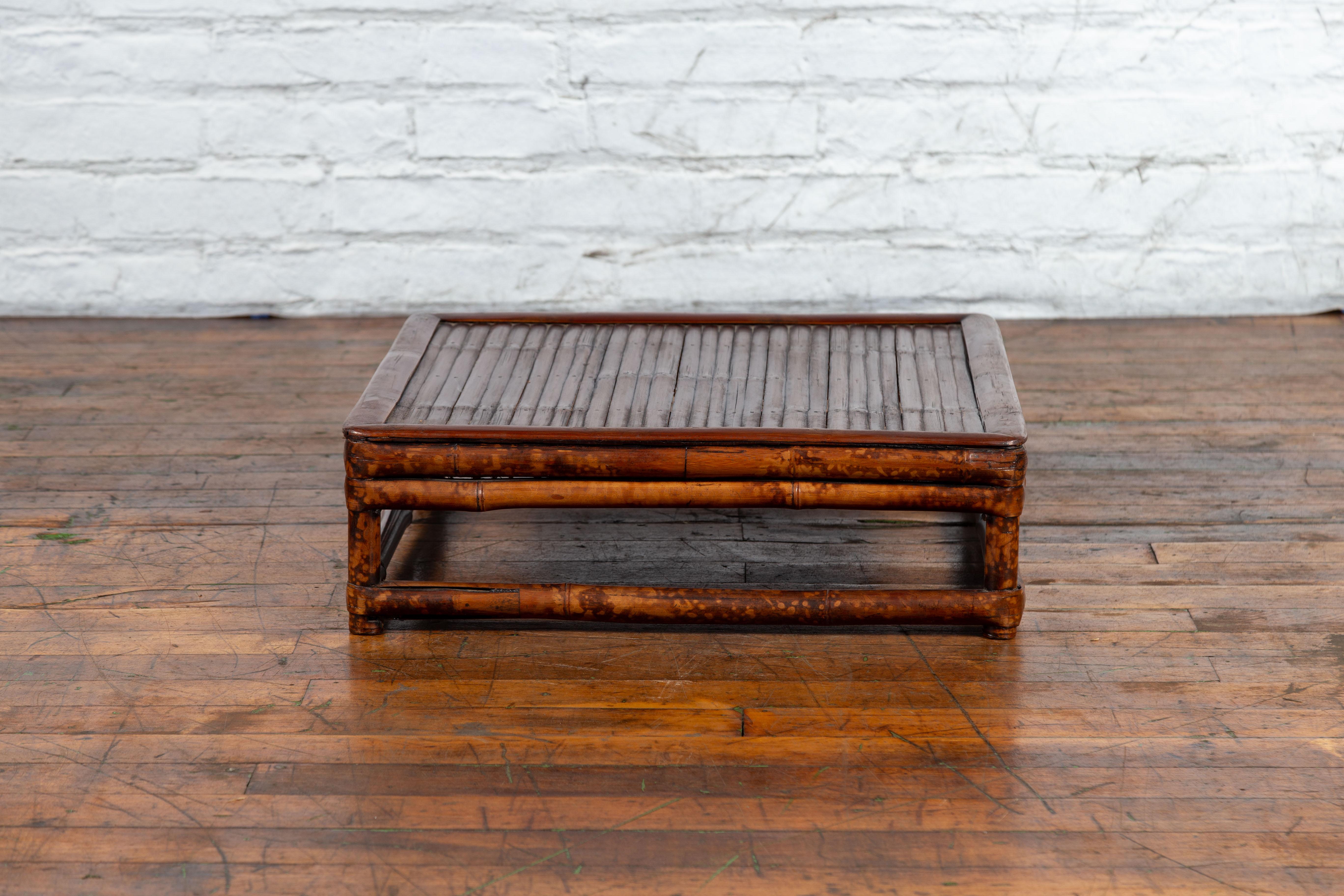 Chinese 19th Century Qing Dynasty Bamboo Low Coffee Table with Slatted Top For Sale 5