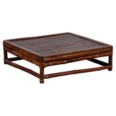 Antique Chinese 19th Century Qing Dynasty Bamboo Low Coffee Table with Slatted Top