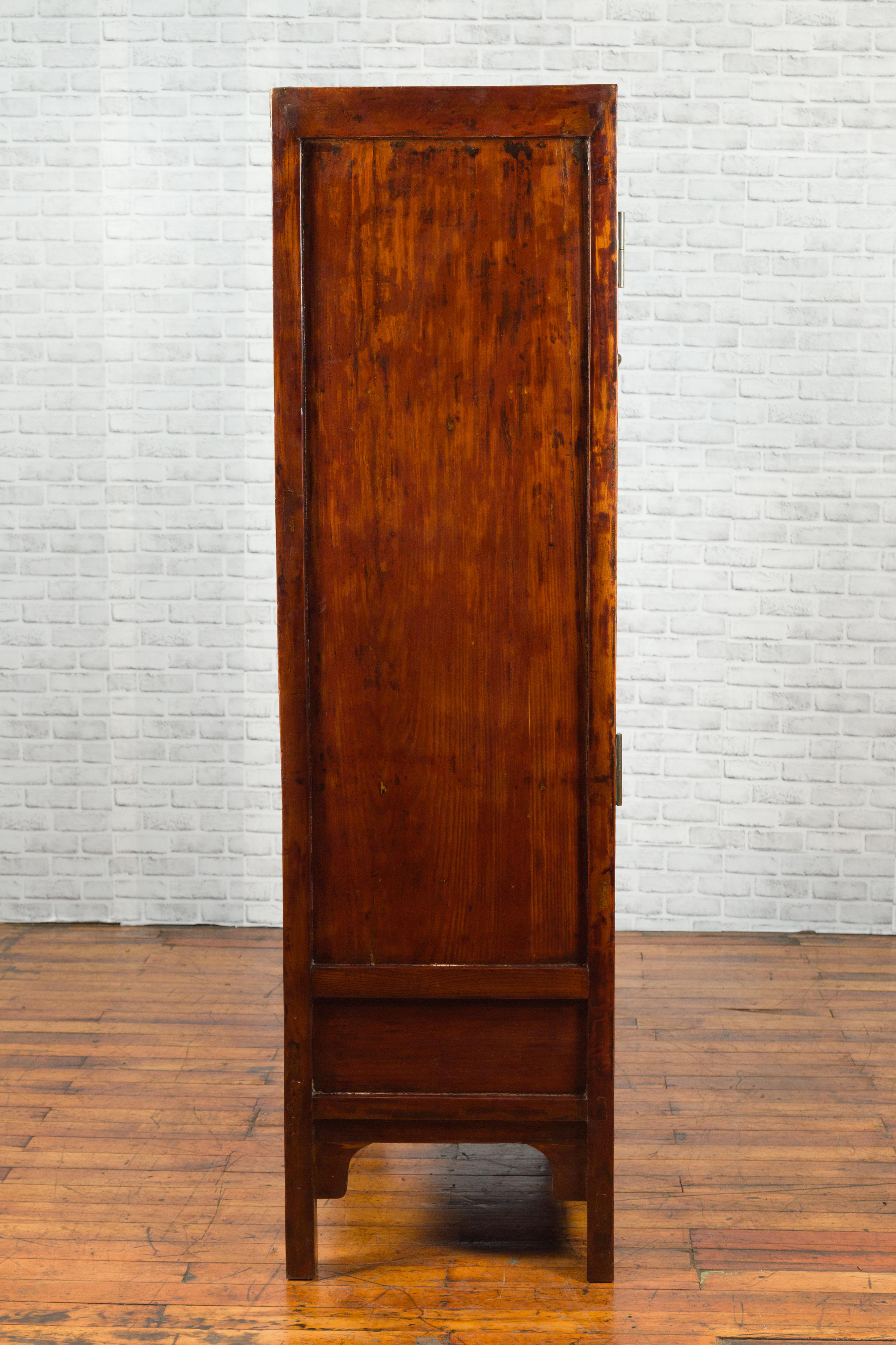 Chinese 19th Century Qing Dynasty Brown Lacquered Cabinet with Carved Apron For Sale 7