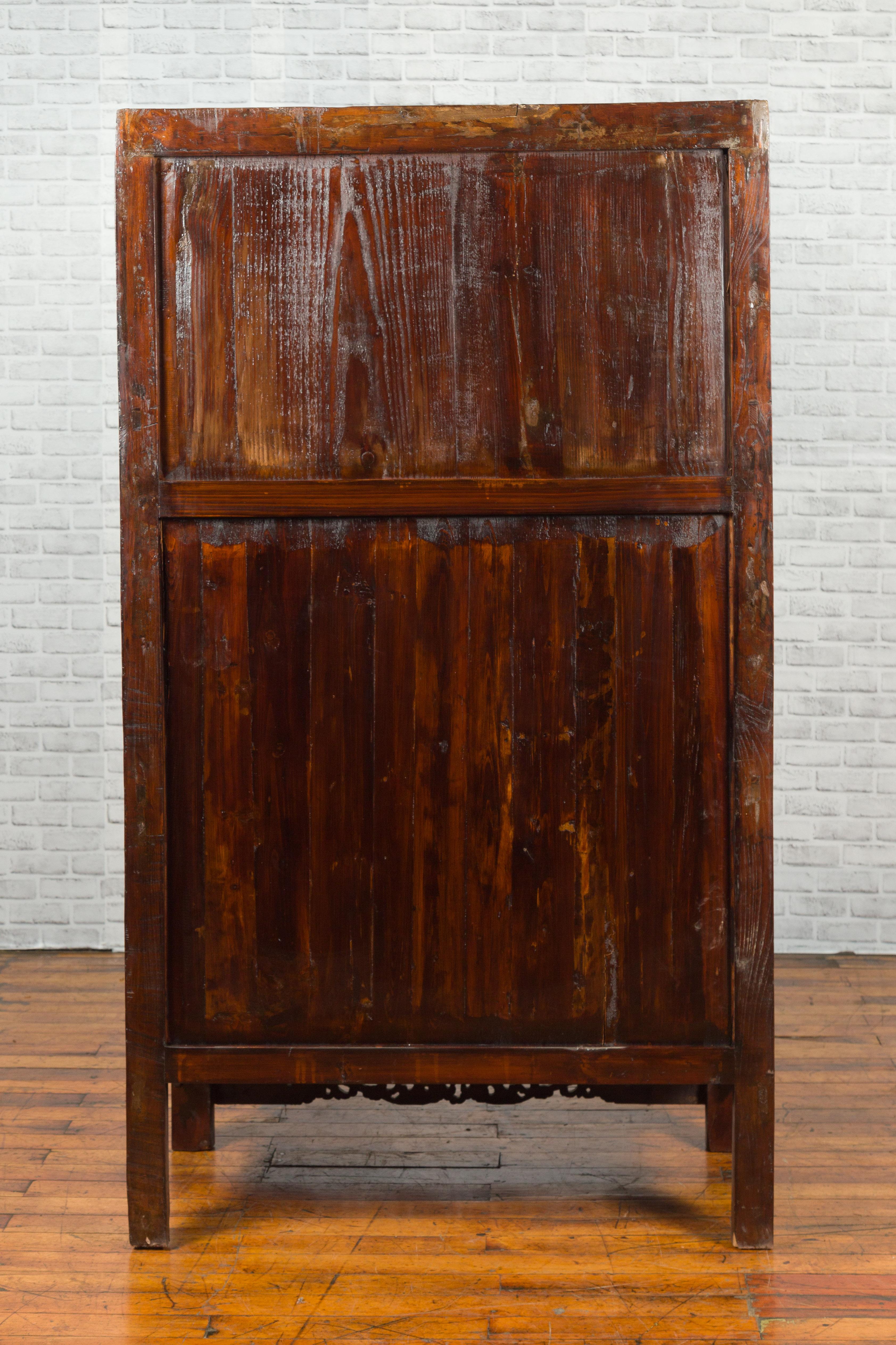 Chinese 19th Century Qing Dynasty Brown Lacquered Cabinet with Carved Apron For Sale 8