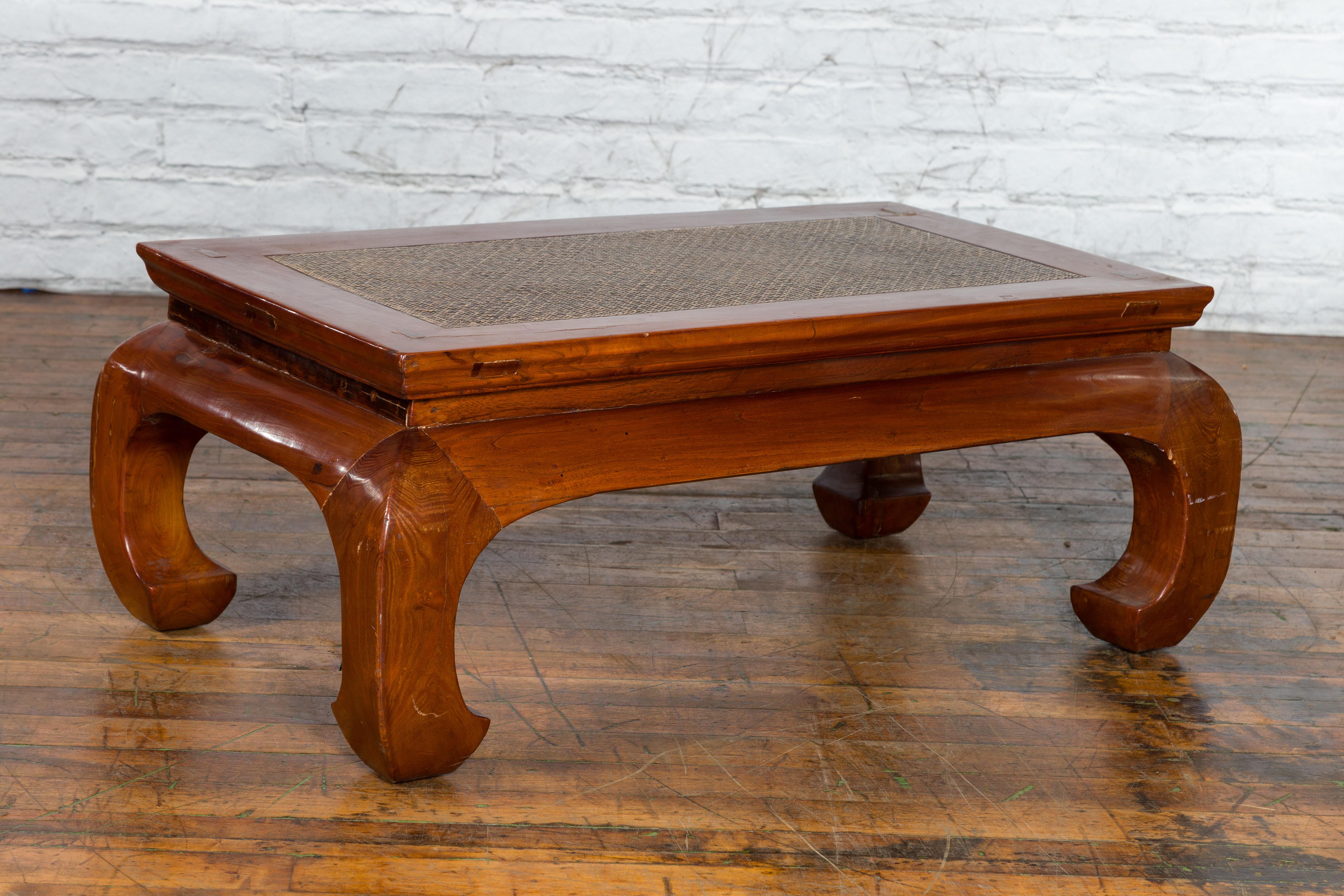 Chinese 19th Century Qing Dynasty Coffee Table with Rattan Top and Chow Legs For Sale 8