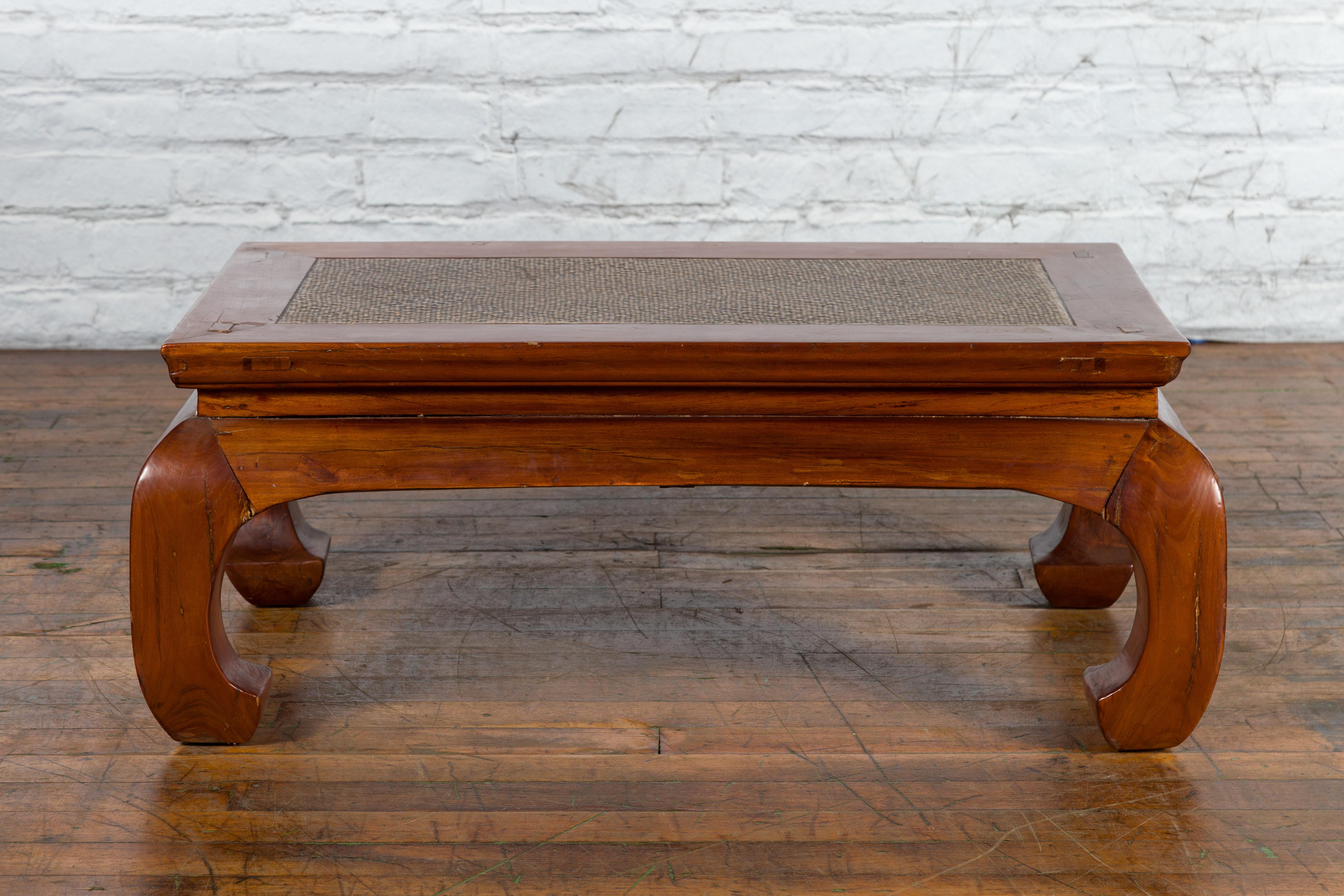 Chinese 19th Century Qing Dynasty Coffee Table with Rattan Top and Chow Legs For Sale 10