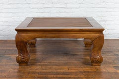 19th Century Qing Dynasty Coffee Table with Rattan Top Inset