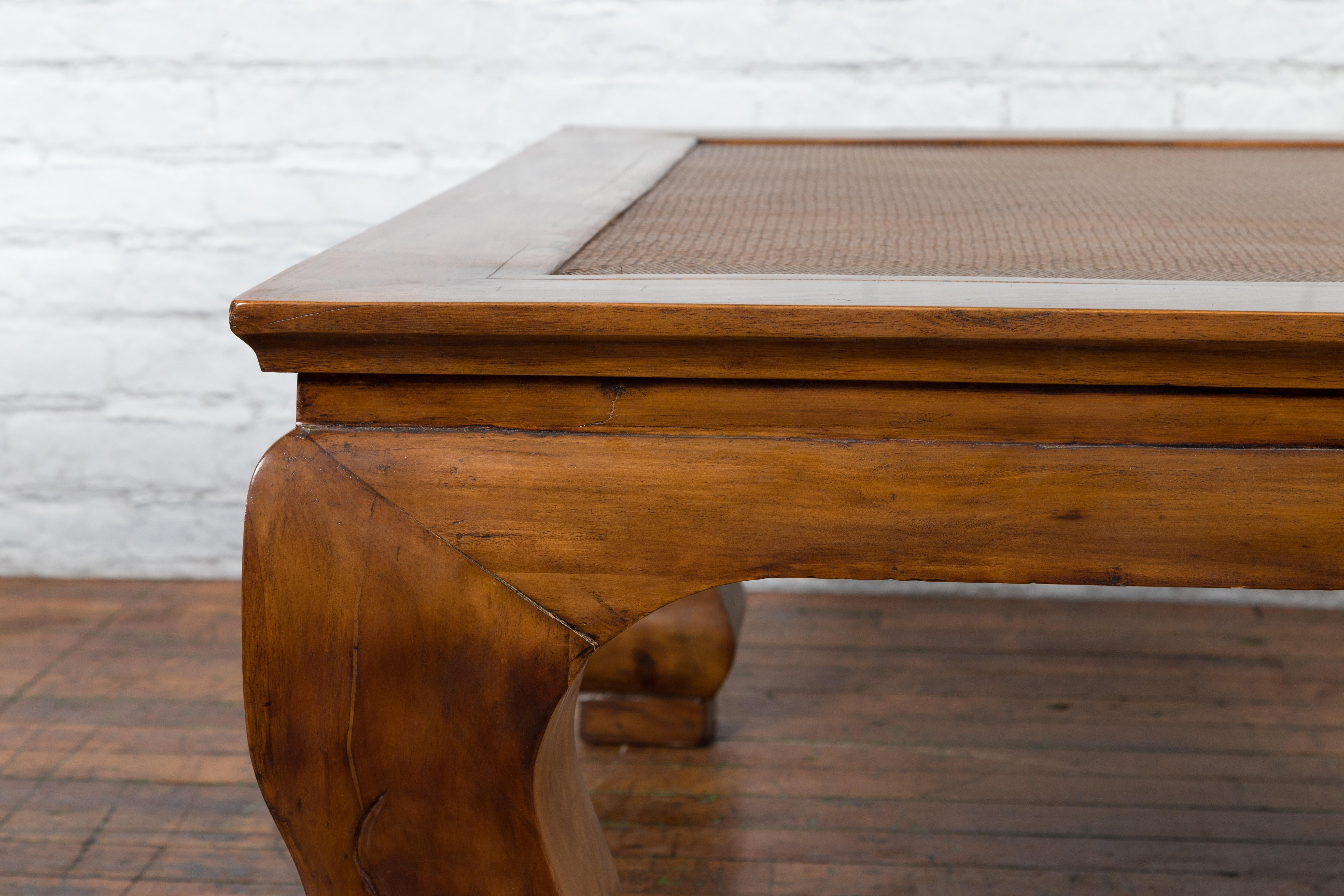 Chinese 19th Century Qing Dynasty Coffee Table with Rattan Top Inset In Good Condition For Sale In Yonkers, NY