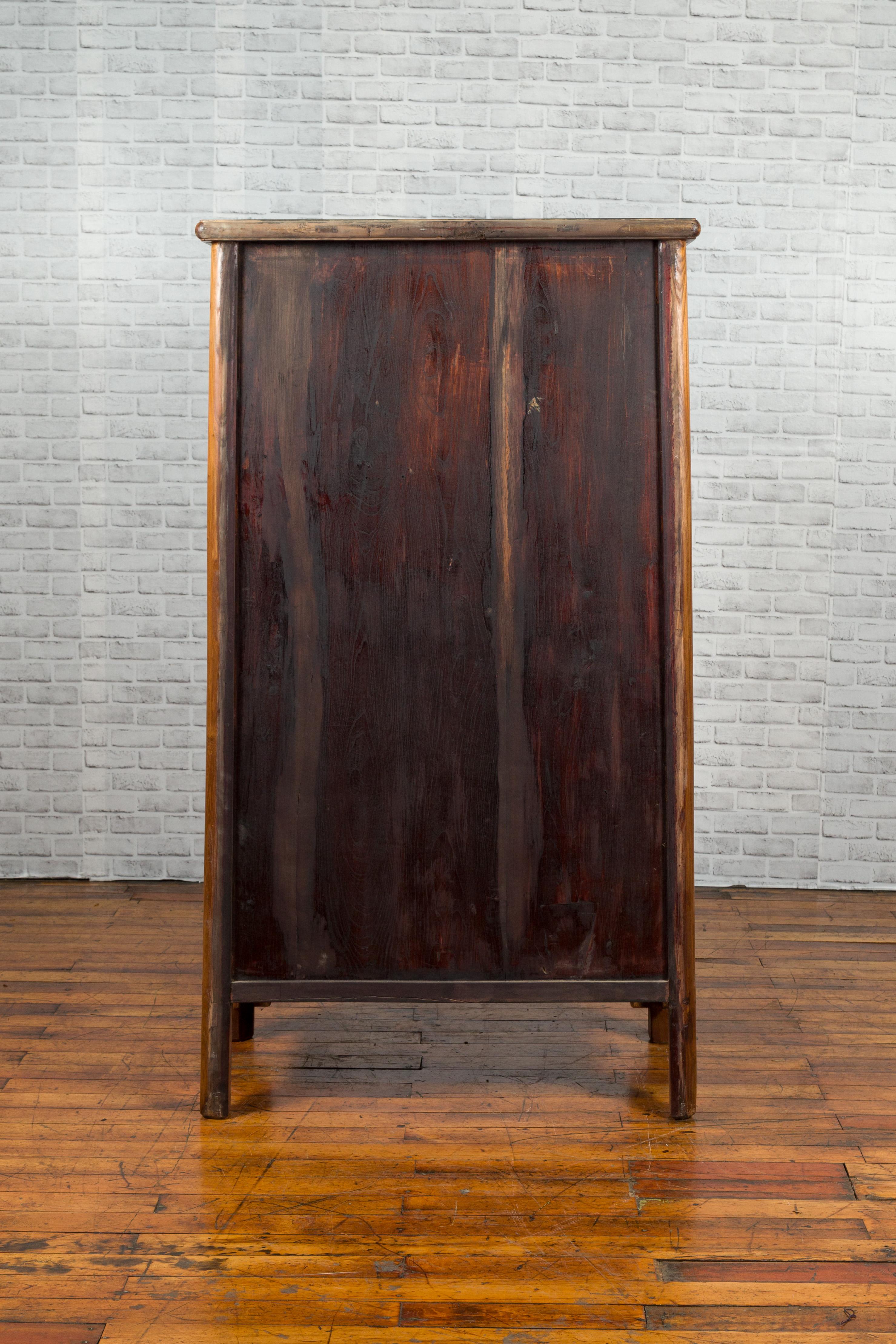 Chinese 19th Century Qing Dynasty Elm and Bamboo Noodle Cabinet with Drawers For Sale 6